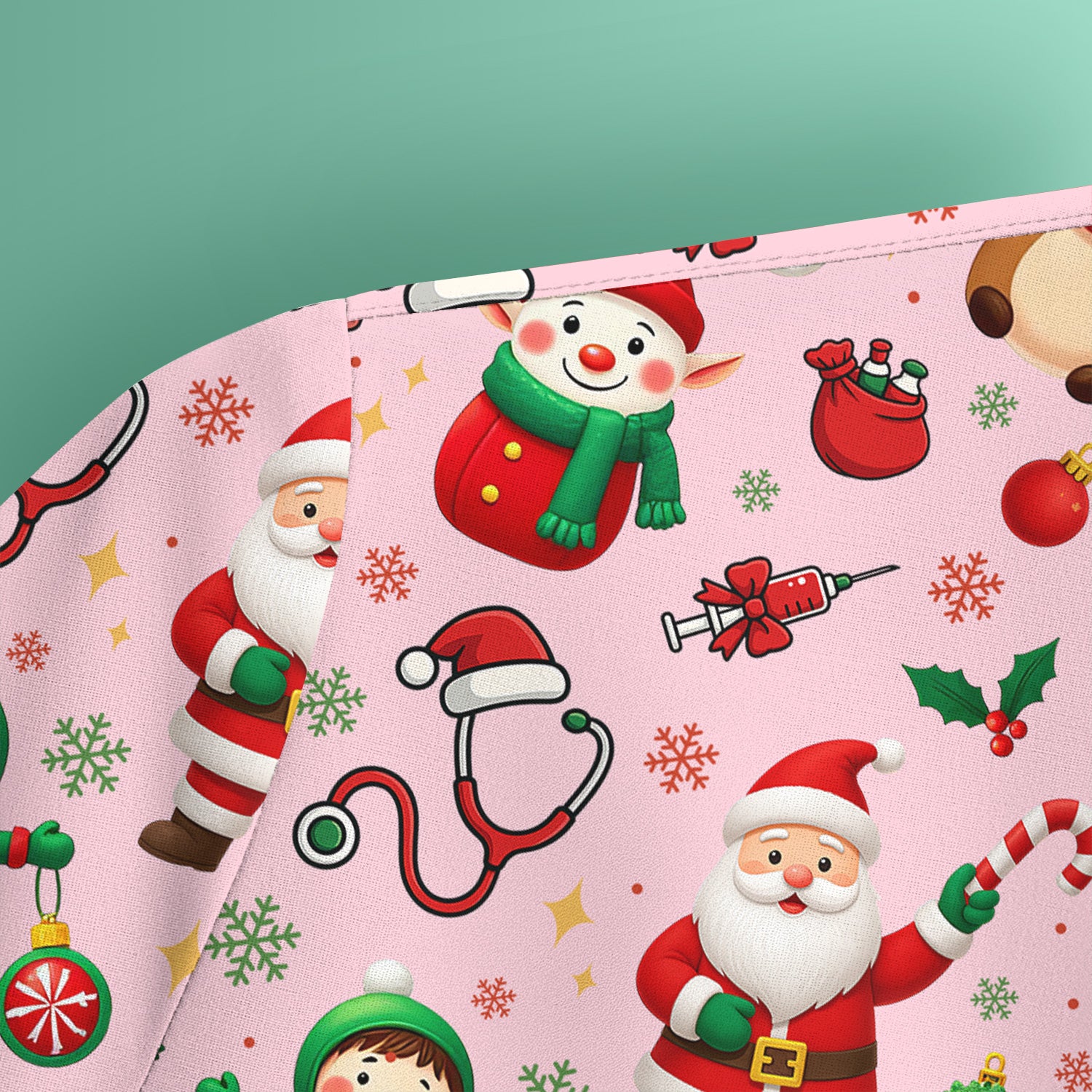 Christmas Scrub Top for Nurse - Cute Santa Elf Reindeer Medical Shirt - Festive Holiday Scrubs for Women RN CNA LPN Gift