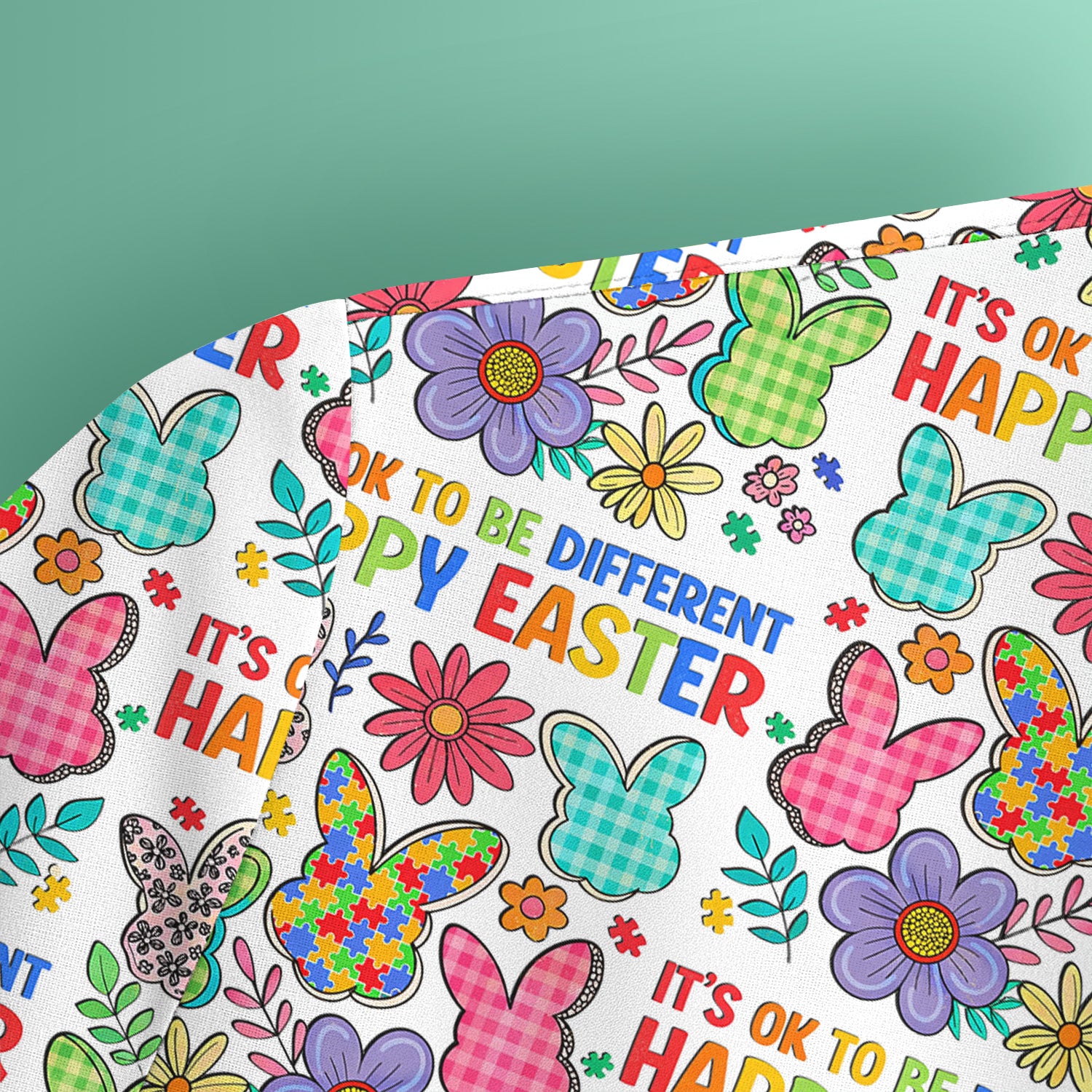 Happy Easter Bunny Floral Print Scrub Top, Breathable Fabrics Nursing Uniform