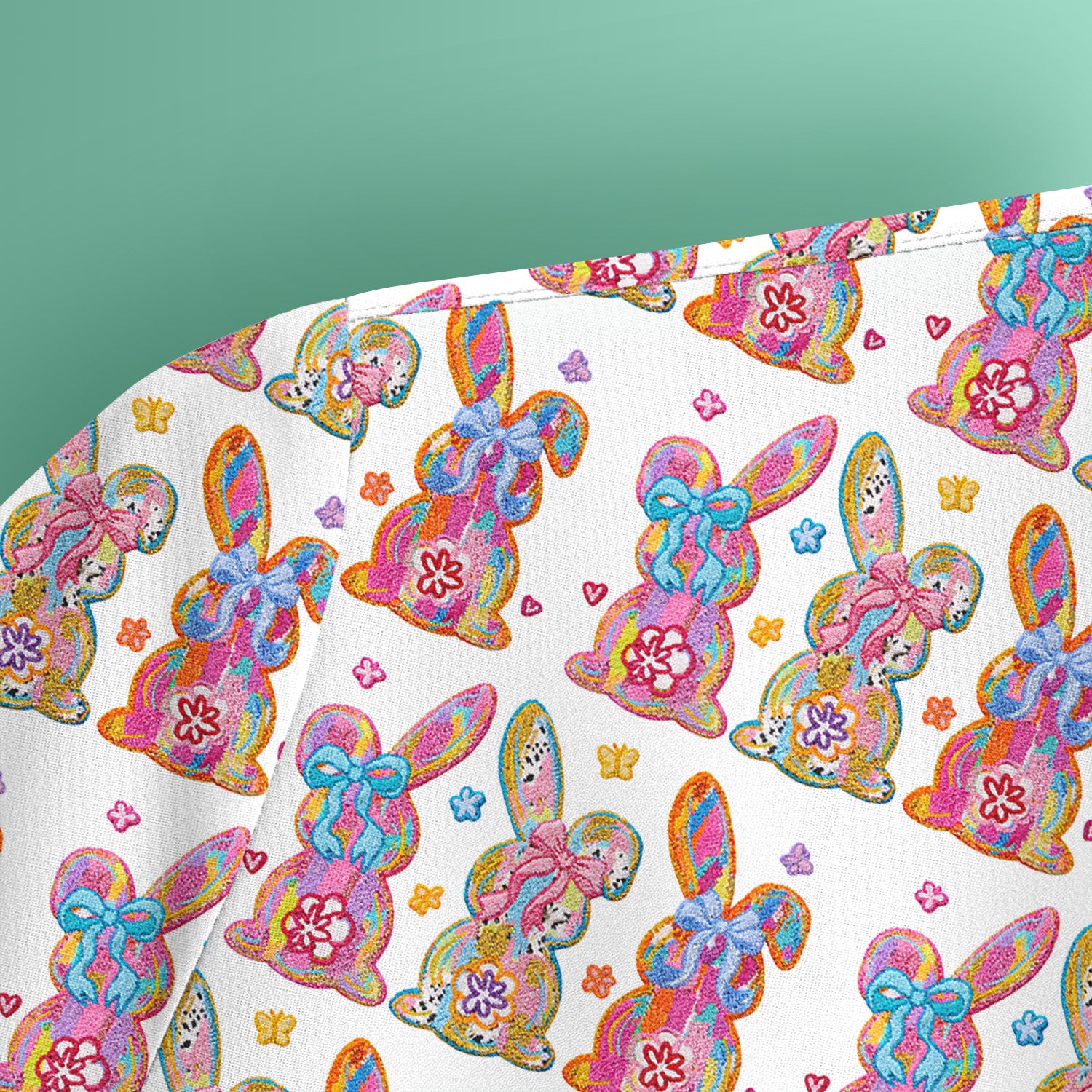 Cute Pastel Bunny Floral Pattern Scrub Top, Comfortable Scrubs for Nurses, Easter
