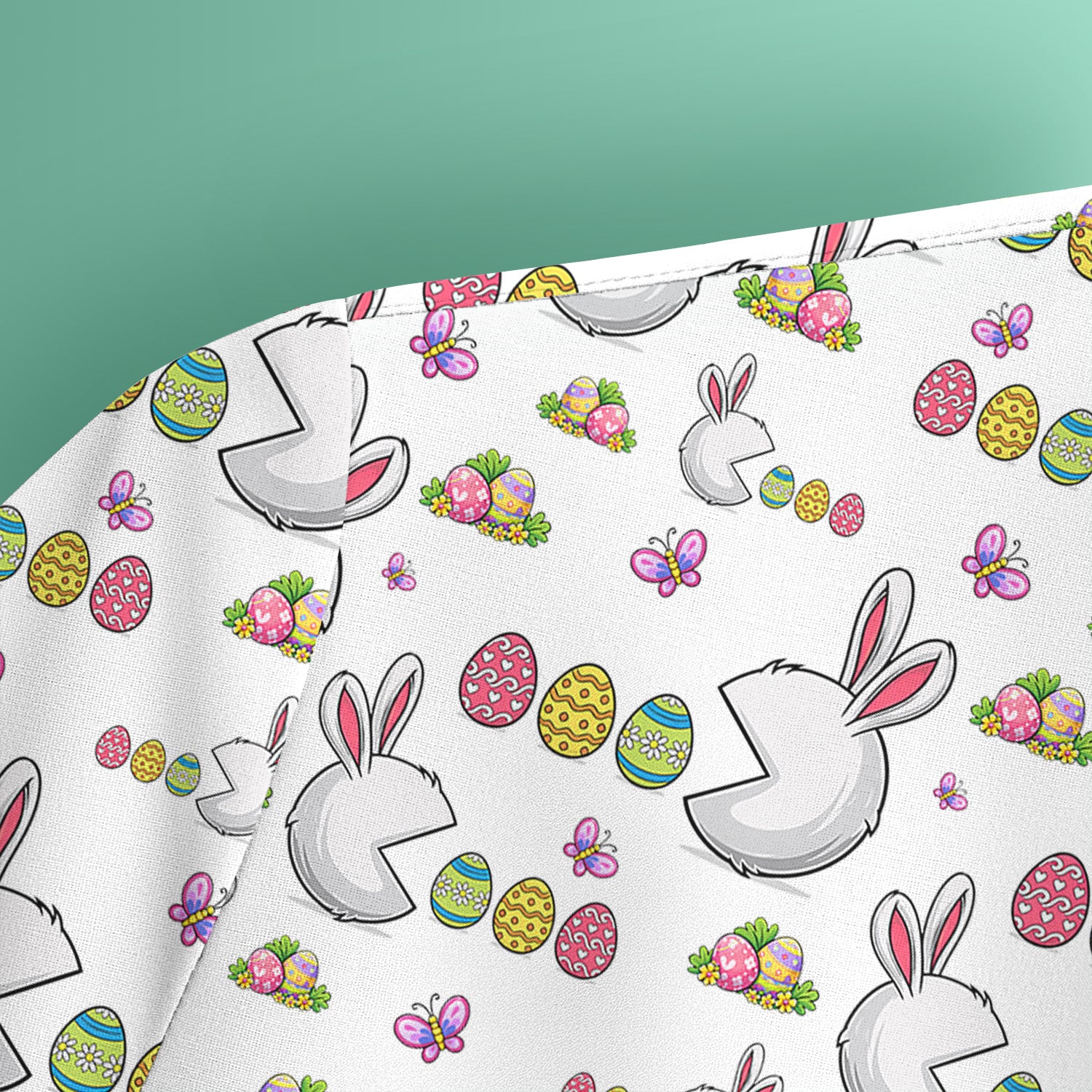 Easter Bunny and Colorful Eggs Print Scrub Top, Breathable Fabrics Nursing Uniform