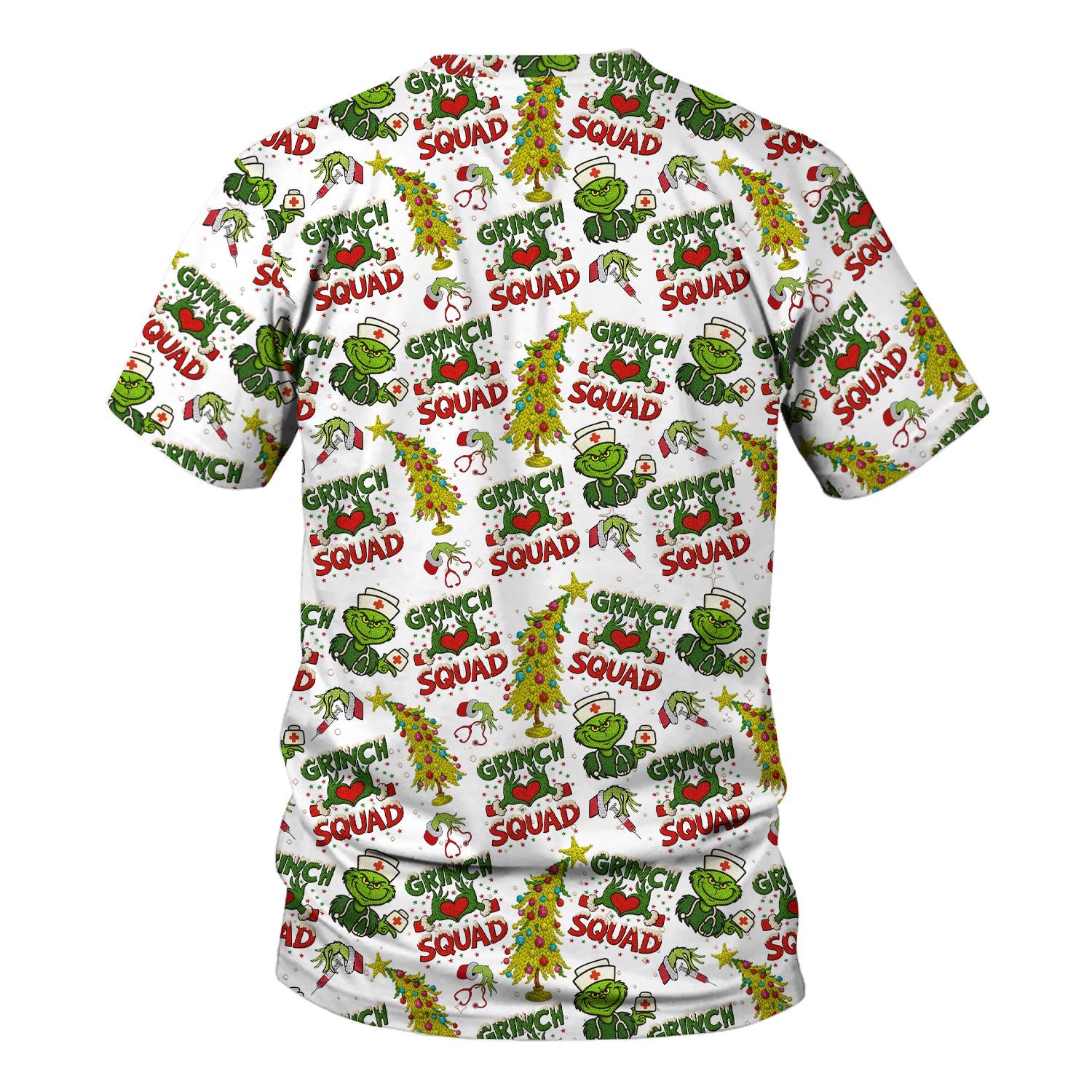 Christmas Nurse Scrub Top for Women - Funny Grinch Squad Scrub Shirt Multi Color - Cute Holiday Nursing Work Shirt with Pockets