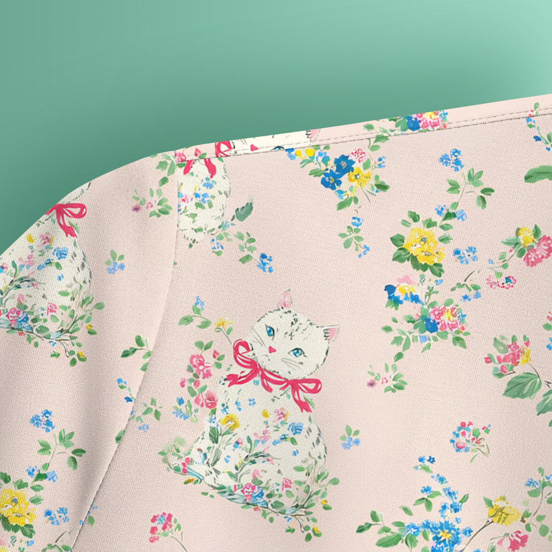 Vintage Floral Cat Print Scrub Top, Comfortable Scrubs for Nurses