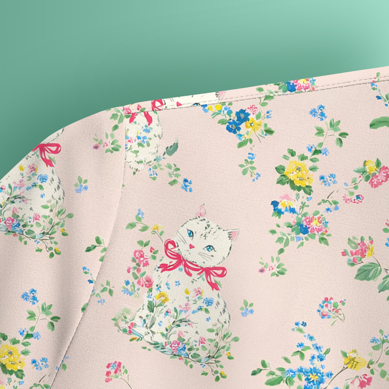 Vintage Floral Cat Print Scrub Top, Comfortable Scrubs for Nurses