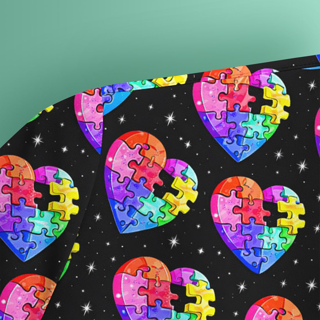Rainbow Autism Puzzle Heart Pattern Scrub Top, Starry Sky Medical Uniform for Nurses