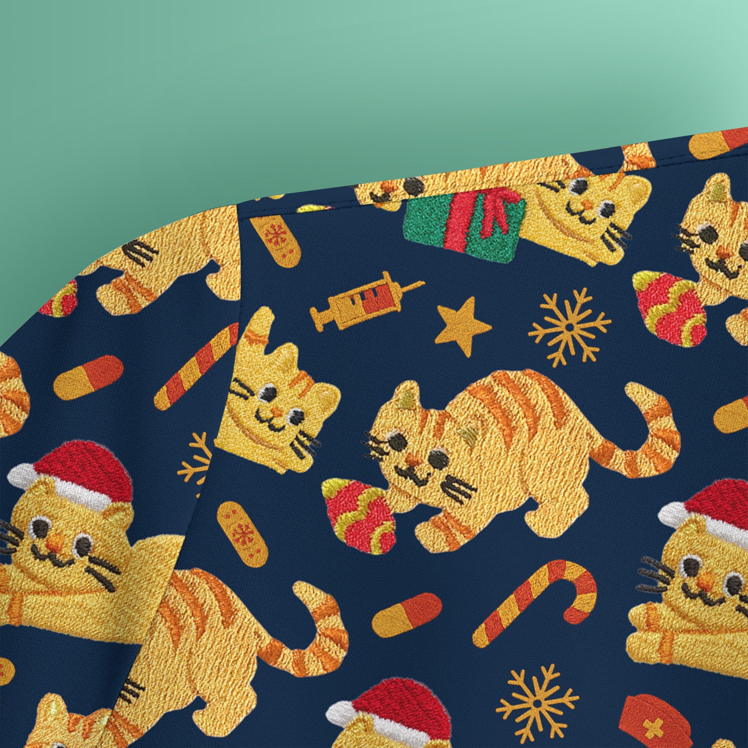 Christmas Cat Nurse Scrub Top, Cute Holiday Kitty Medical Uniform Shirt For Nursing