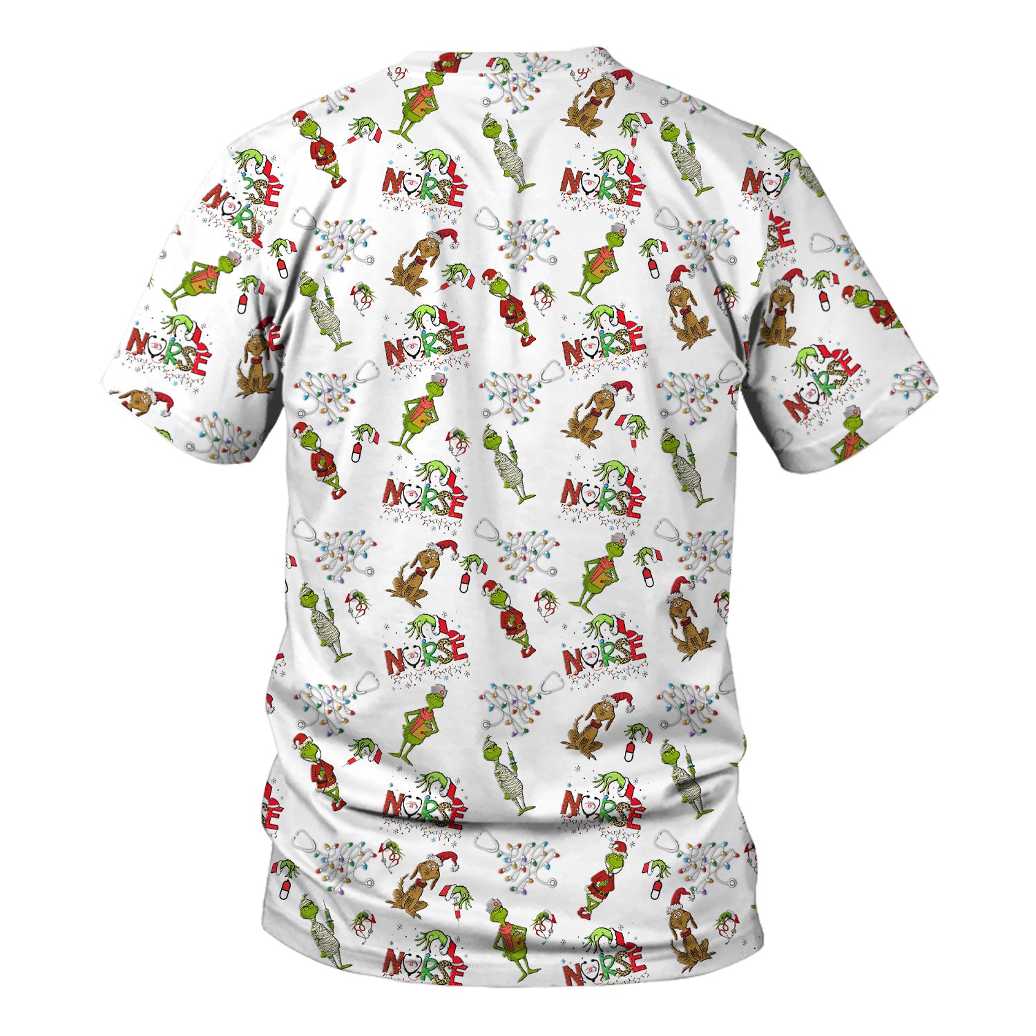 Grinch Christmas Nurse Scrub Shirt - Funny Holiday Scrub Top for Women - Multi Color Nursing Work Shirt with Pockets