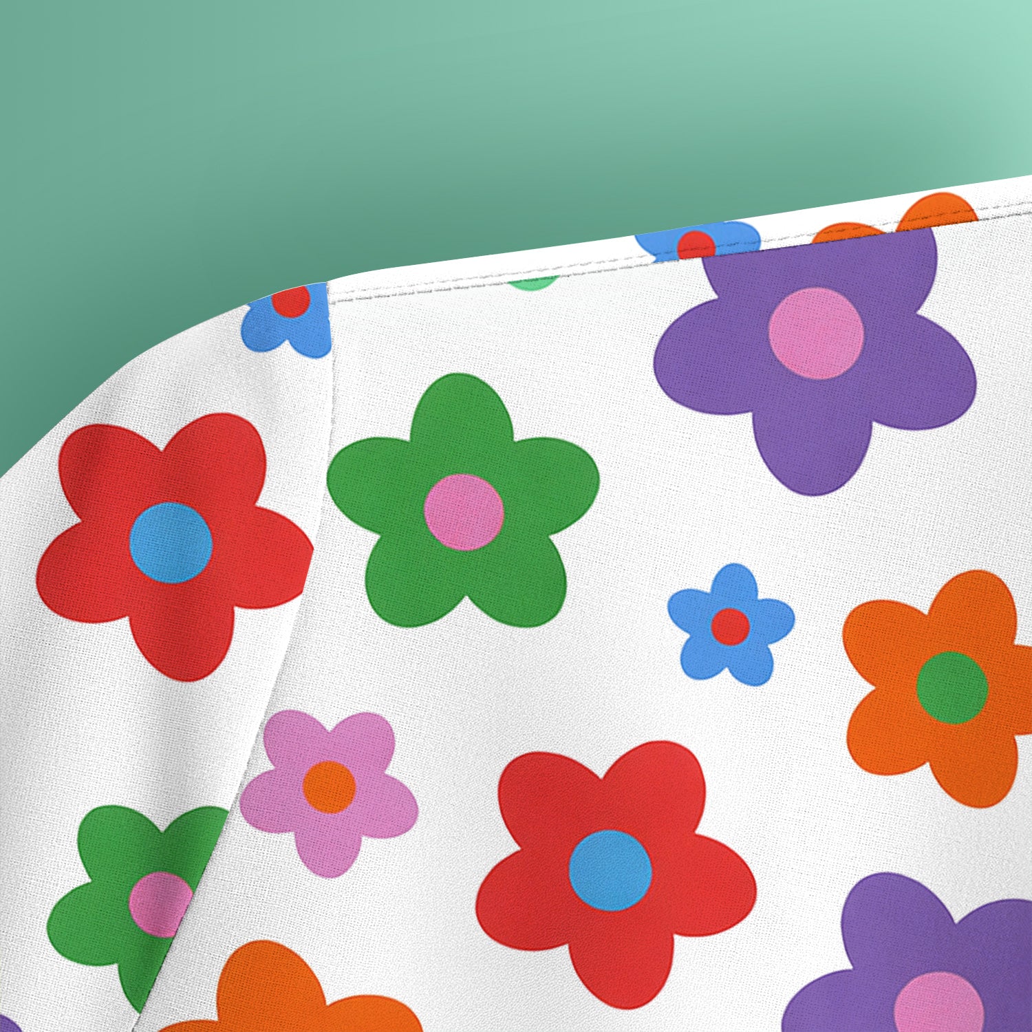 Colorful Retro Flower Pattern Print Scrub Top, Breathable Fabrics Nursing Uniform