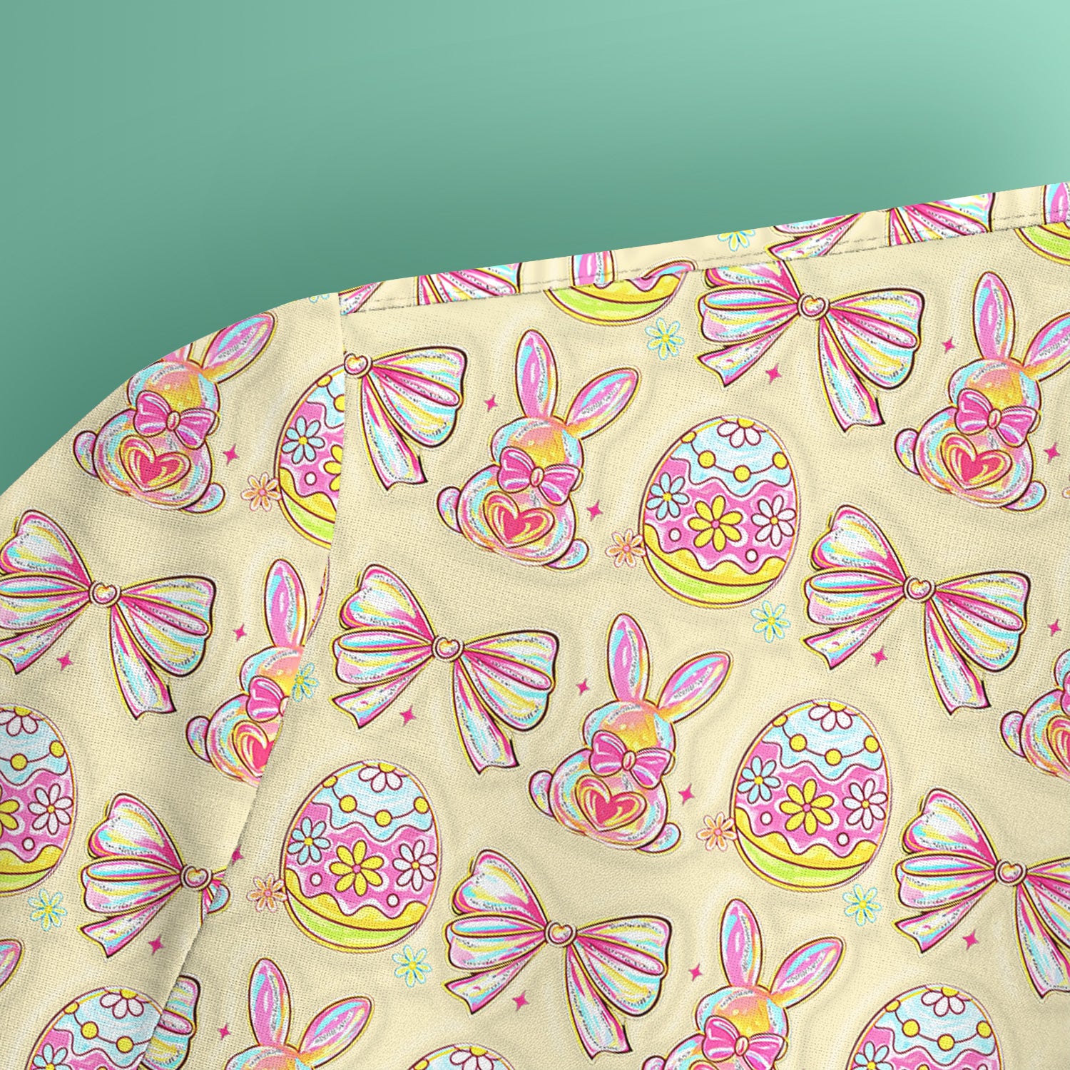 Easter Bunny Pastel Egg Bow Pattern Scrub Top, Breathable Fabrics Nursing Uniform