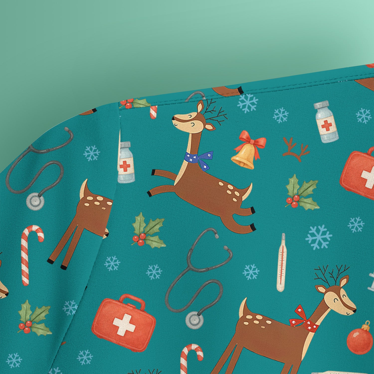 Reindeer Christmas Scrub Top - Snowflakes Candy Canes Holiday Medical Shirt - Xmas Scrubs for Women RN CNA LPN