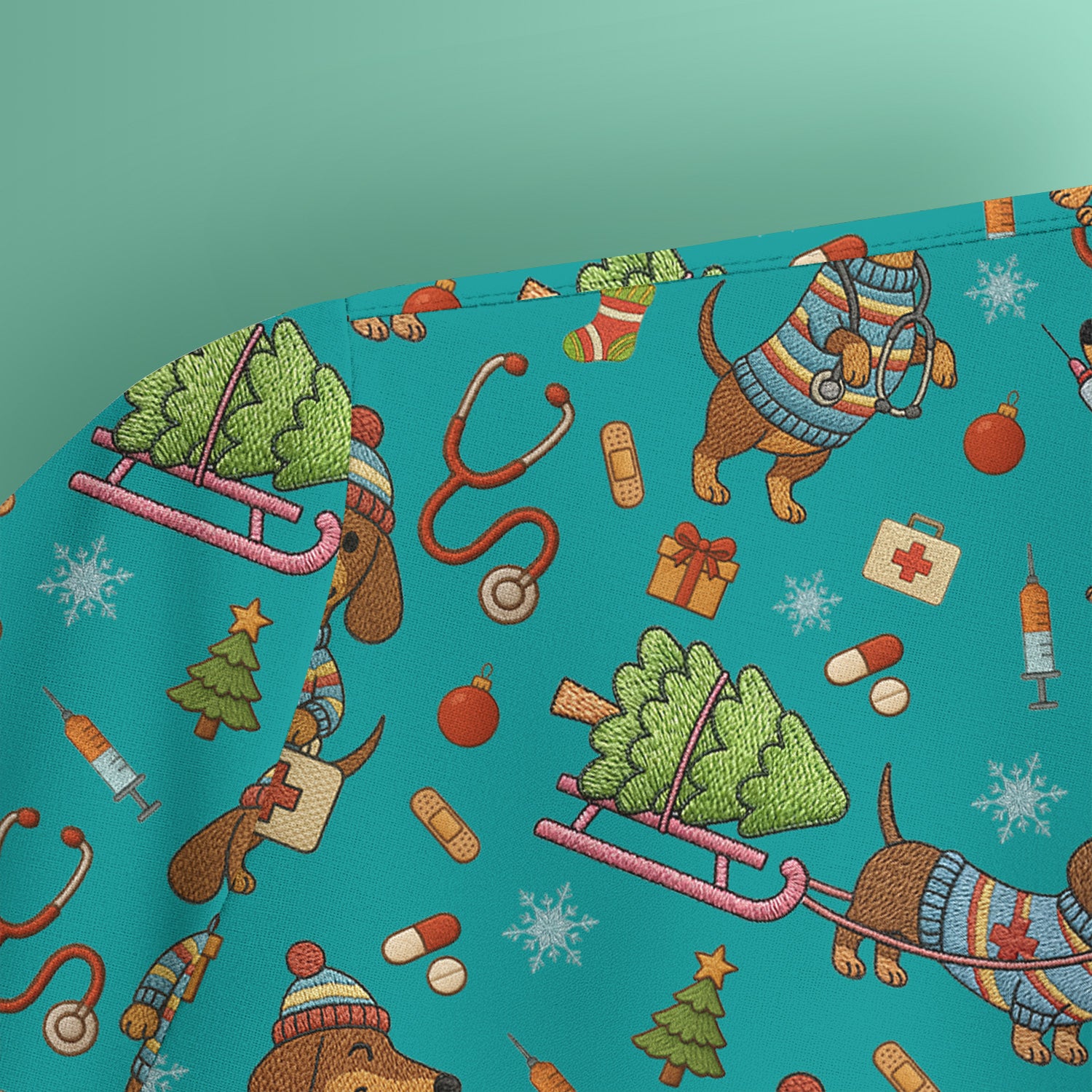 Dachshund Dog Scrub For Nurse, Funny Wiener Dog Lover Gift, Cute Dog 3D Knit Pattern Shirt