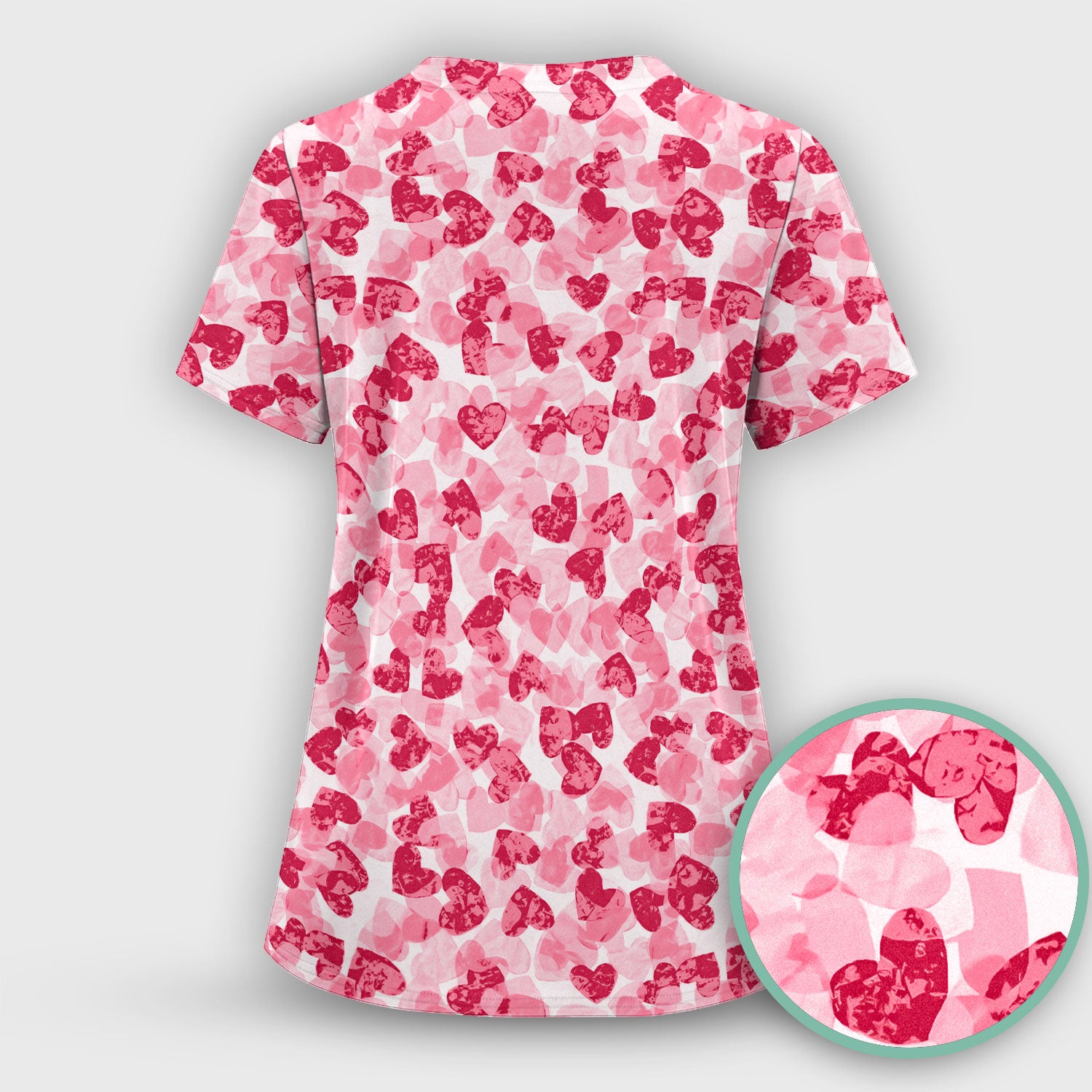 Valentine Heart Pattern Medical Scrub Top, Comfortable Scrubs for Nurses