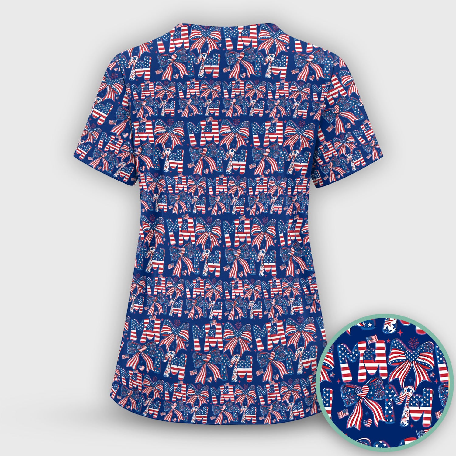 American Flag MaMa Bow Pattern Scrub Top, Comfortable Scrubs for Nurses
