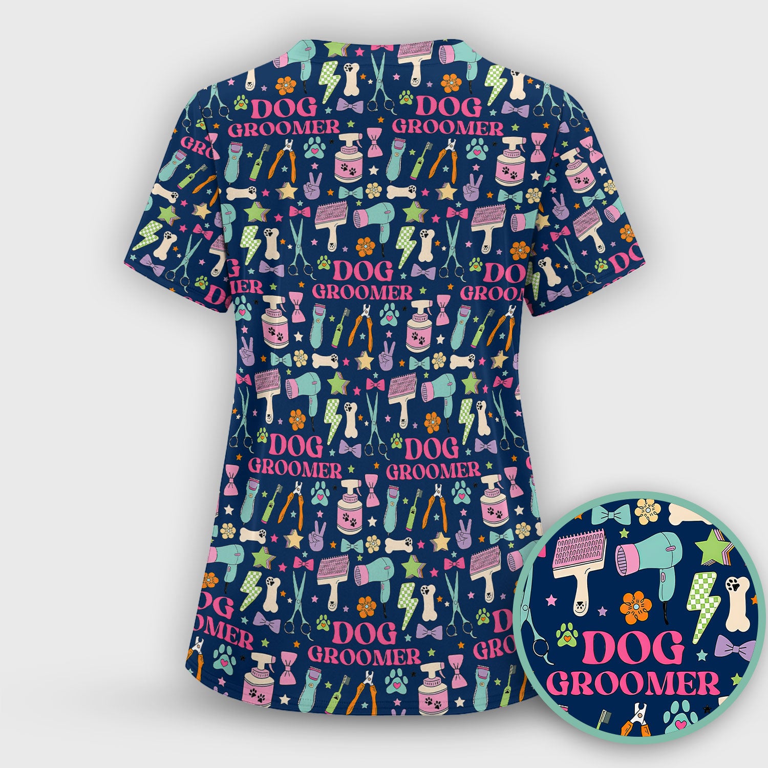 Dog Groomer Tools Pattern Nursing Scrub Top, Comfortable Scrubs for Nurses