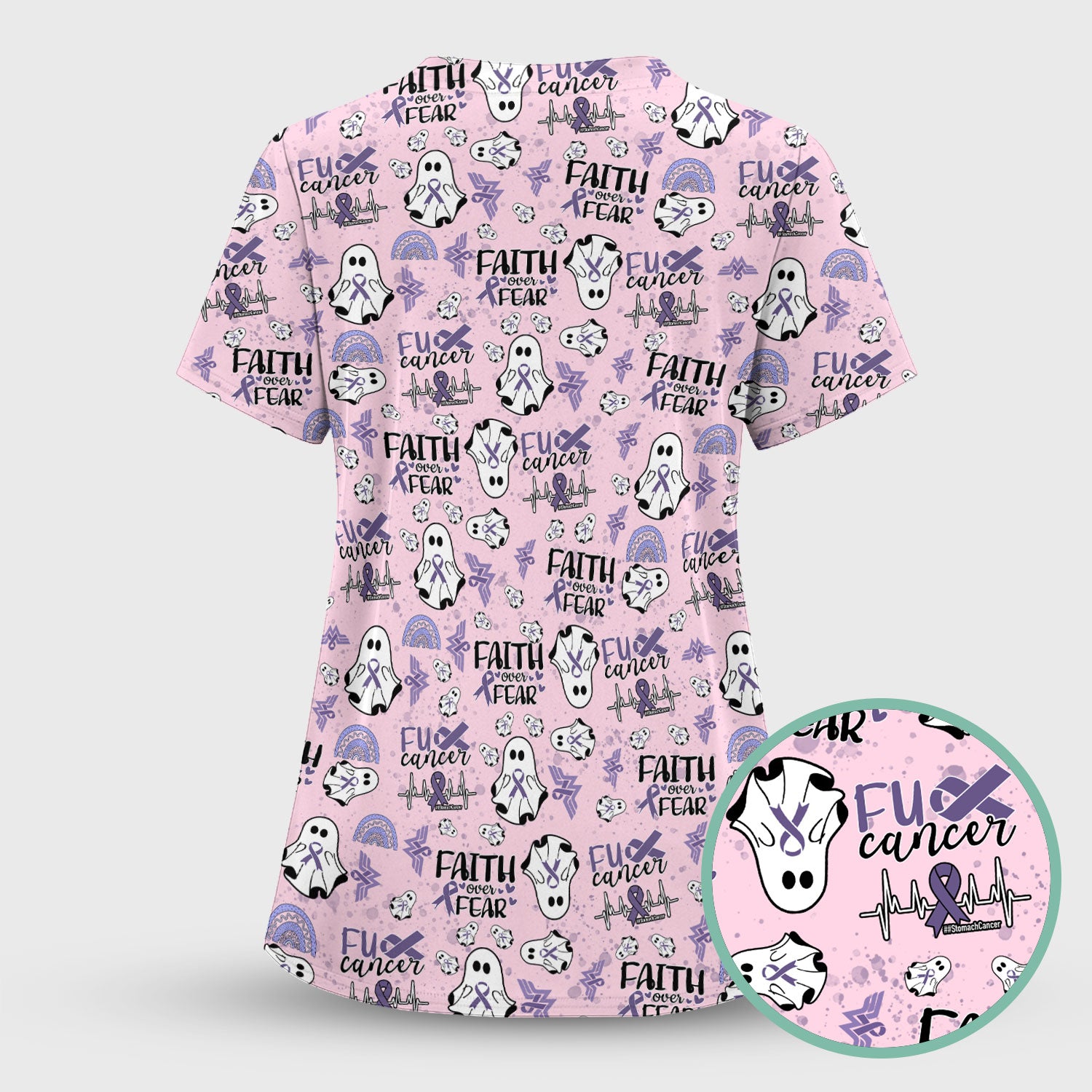 Stomach Cancer Awareness Scrub Top - Periwinkle Blue Ribbon Survivor Shirt - November Warrior Medical Uniform Gift for Women