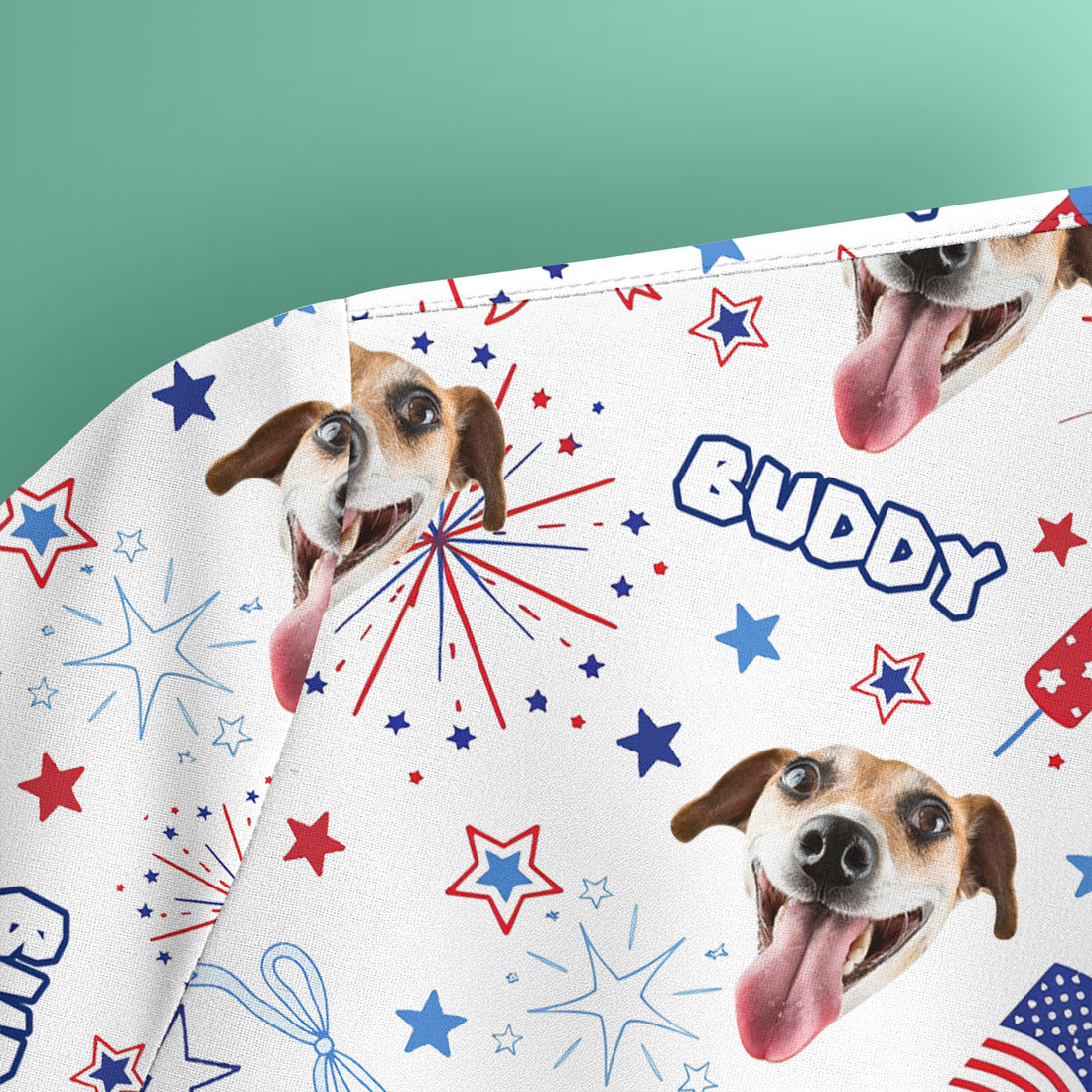 Custom Face Dog Scrub Top, Personalized Patriotic Dog Face Name Pattern Shirt, Breathable Fabrics Nursing Uniform