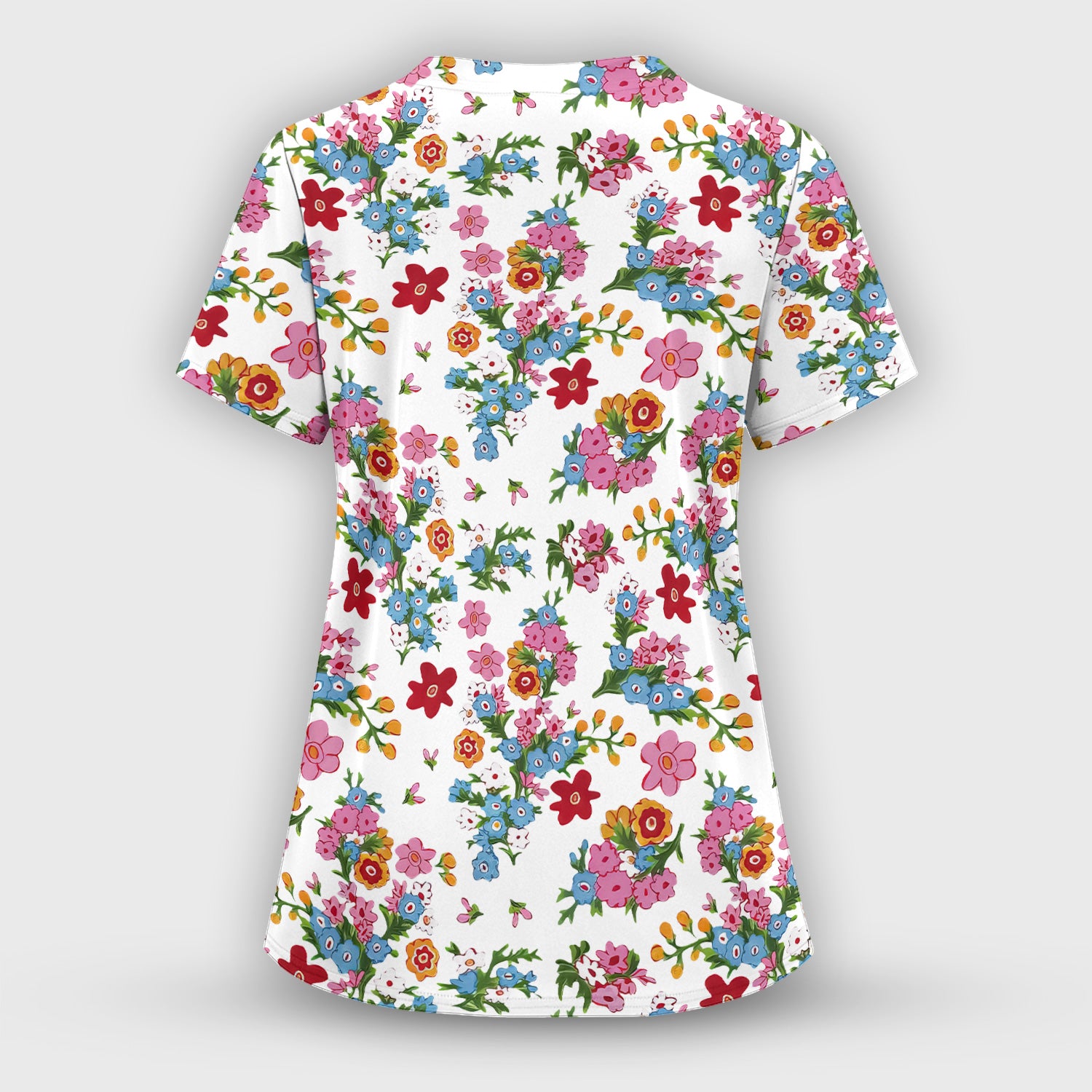 Charming Vintage Floral Bouquet Pattern Scrub Set, Nurse Uniform Scrubs Set
