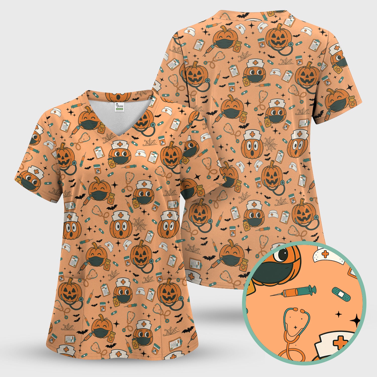 Halloween Nurse Scrub Top - Cute Holiday Scrub for Nurse - Spooky Halloween Gift for CNA RN LPN