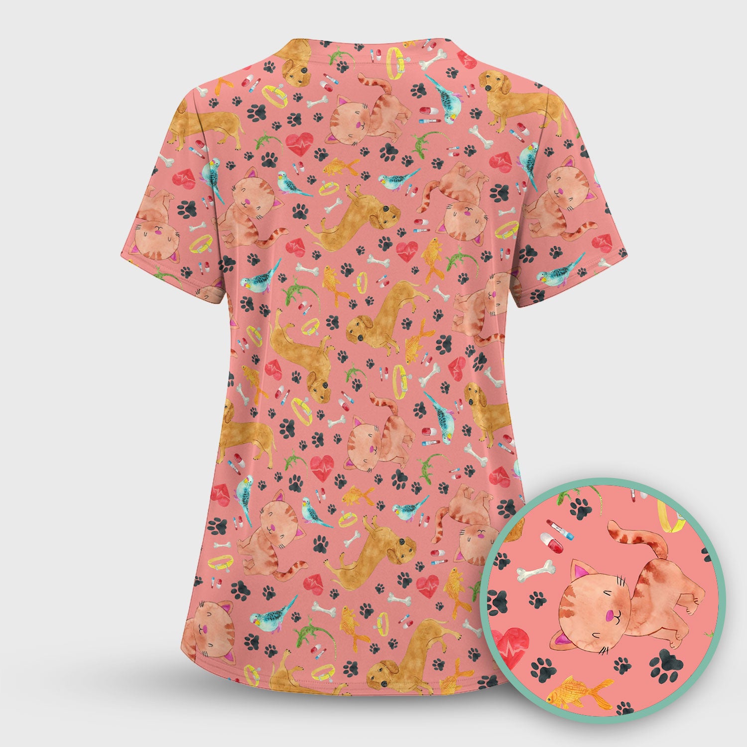 Cute Cat Dog Scrub Top - Animal Lover Medical Uniform - Funny Veterinary Nurse Shirt for Women RN CNA LPN