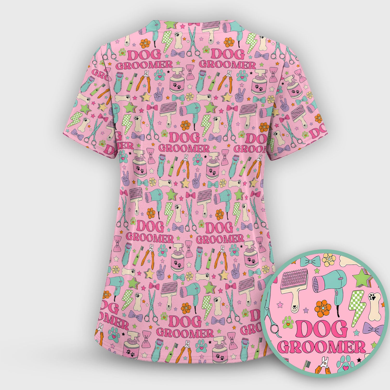 Dog Groomer Tools Pattern Nursing Scrub Top, Comfortable Scrubs for Nurses