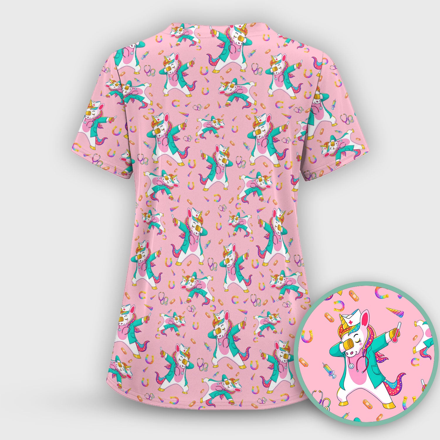 Cute Unicorn Nurse Dance Pattern Scrub Top, Breathable Fabrics Nursing Uniform