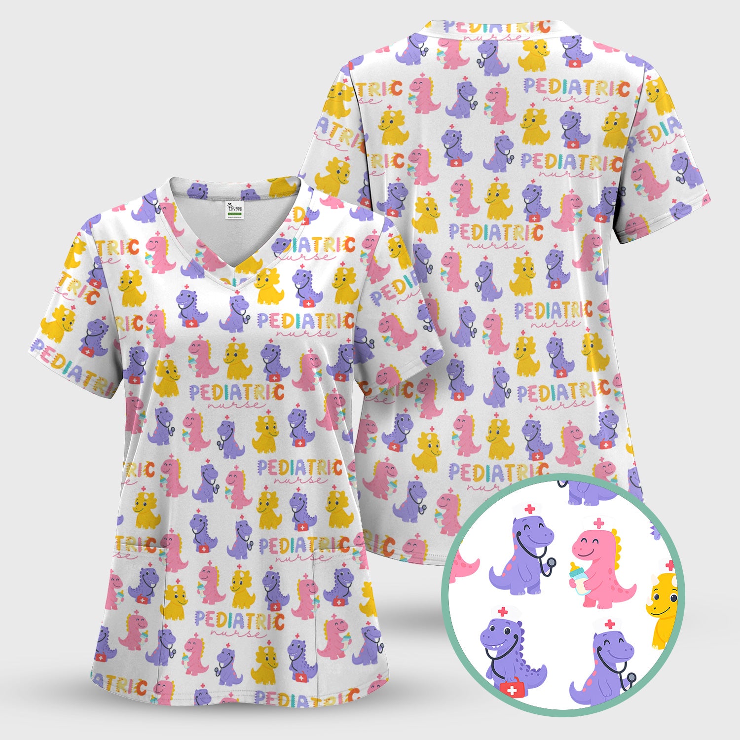 Funny Dinosaur Nurse Shirt - Cute T-Rex with Stethoscope & Medical Kit Graphic Tee - Multiple Color Options Gift for Women PEDS RN LPN