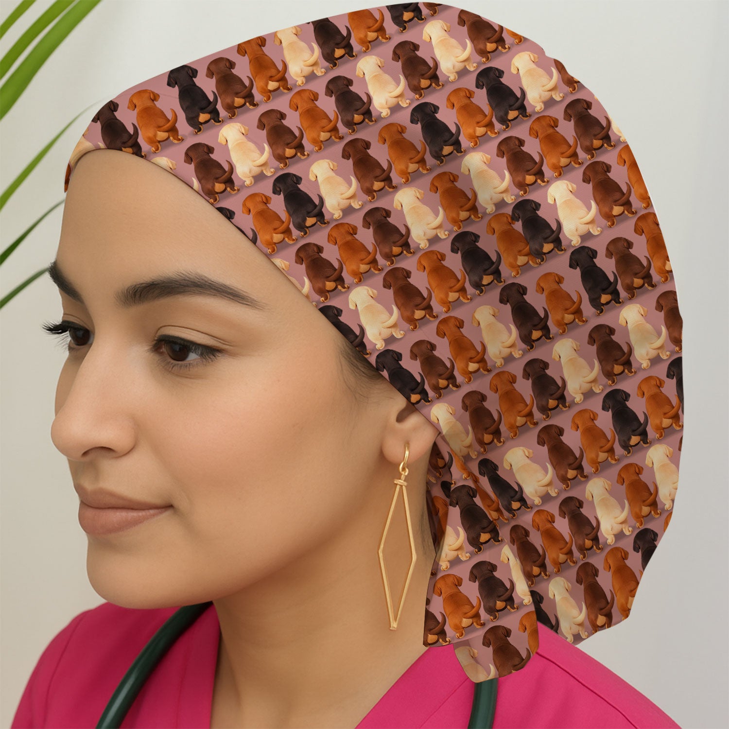 Cute Dachshund Butt Pattern All Over Print Scrub Cap, Breathable Fabrics Caps Uniform