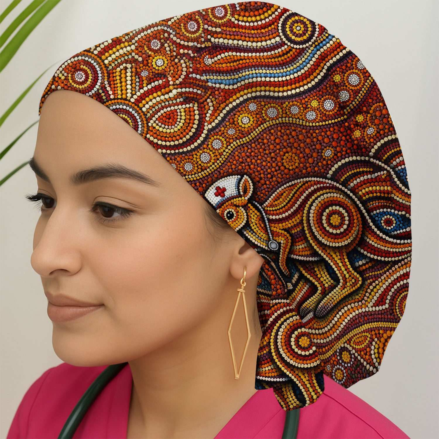 Australian Aboriginal Nurse Scrub Cap, Kangaroo Dot Art Medical Nurses Hat, Breathable Fabrics Nursing Uniform