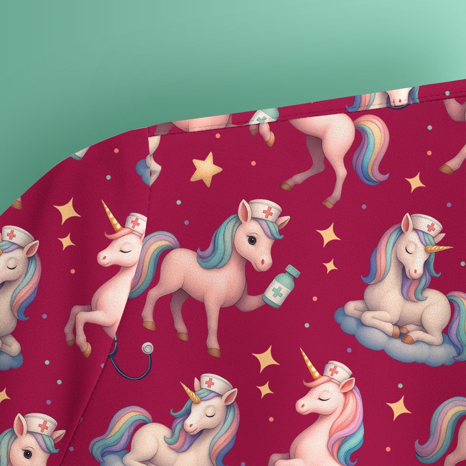 Unicorn Pattern Nurse Scrub Top - Pastel Rainbow Medical Shirt - Cute Fantasy Scrubs Gift for RN LPN CNA Healthcare Staff
