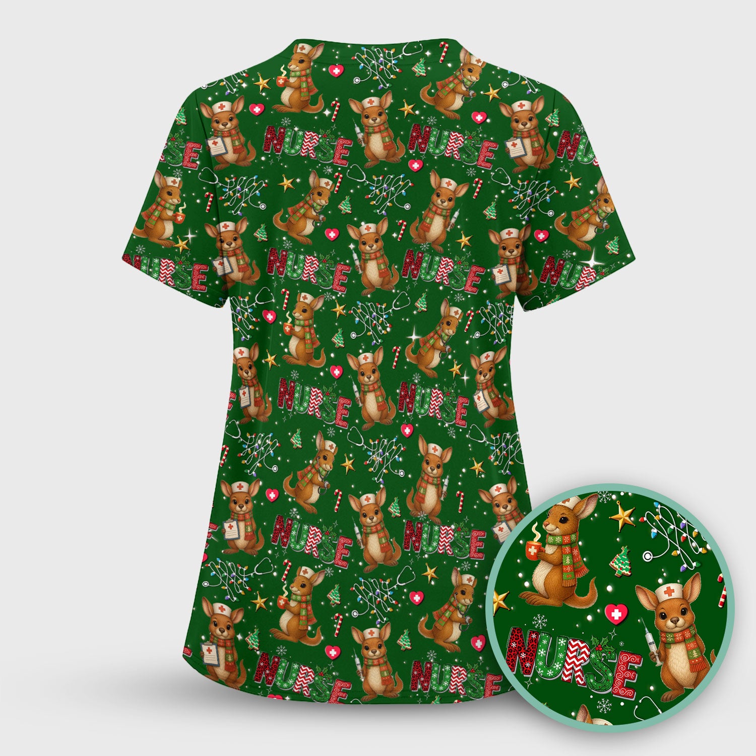 Christmas Kangaroo Nurse Scrub Top - Cute Aussie Holiday Medical Uniform - Funny Xmas Scrubs for Women