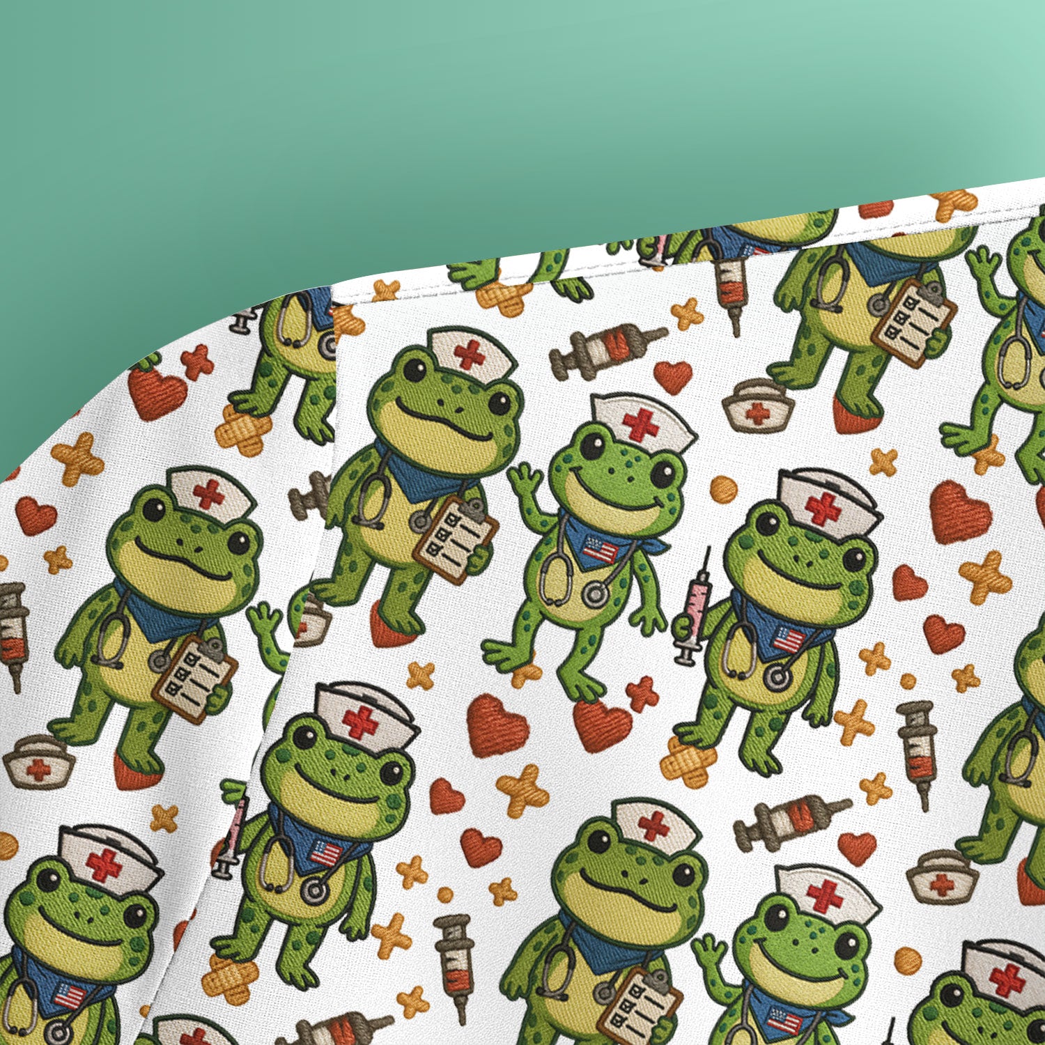 Frog Pattern Scrub Top, Cute Frog Scrub Shirt, Breathable Fabrics Nursing Uniform