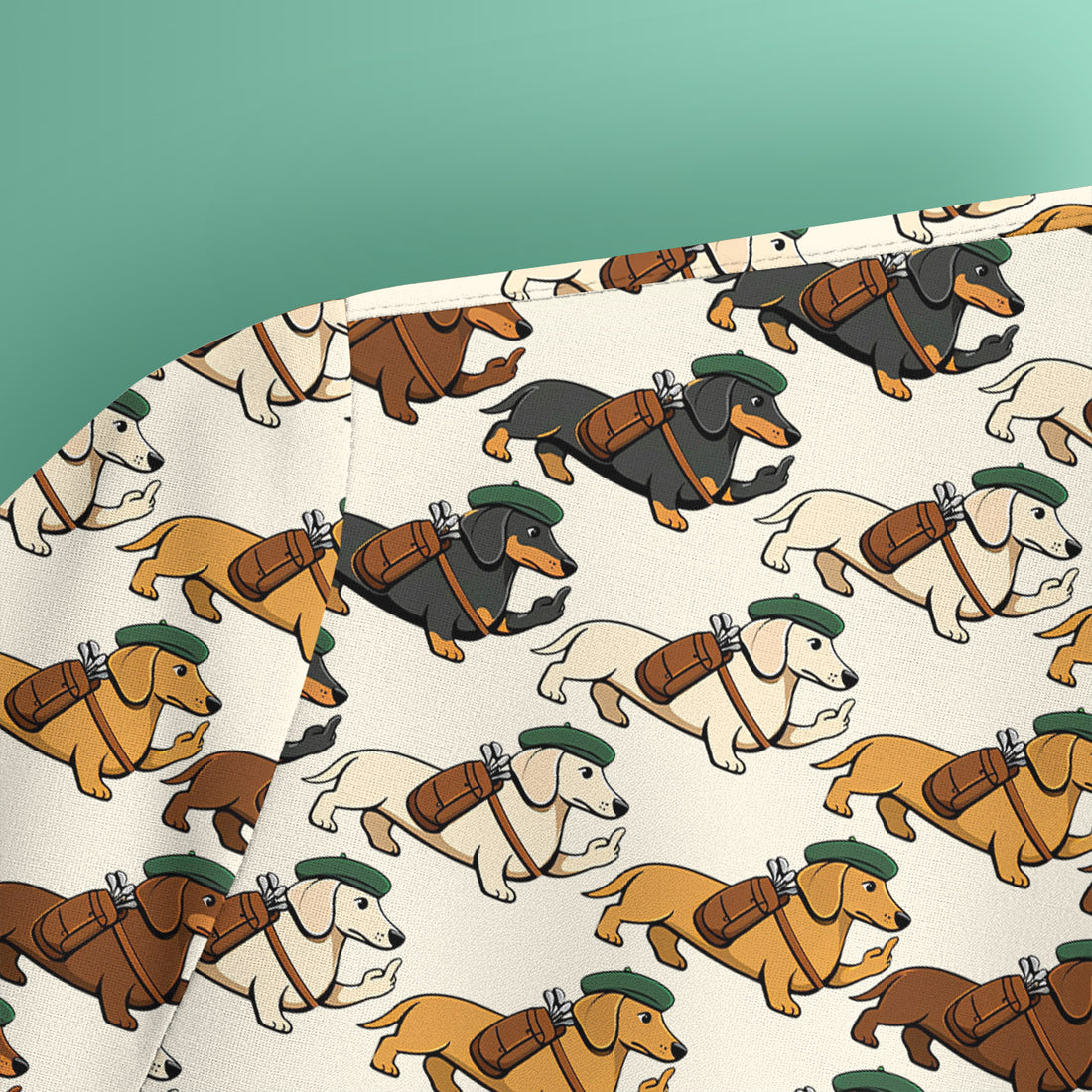 Cartoon Dachshund Dog Wearing Hat And Backpack Pattern Scrub Top, Breathable Fabrics Nursing Uniform