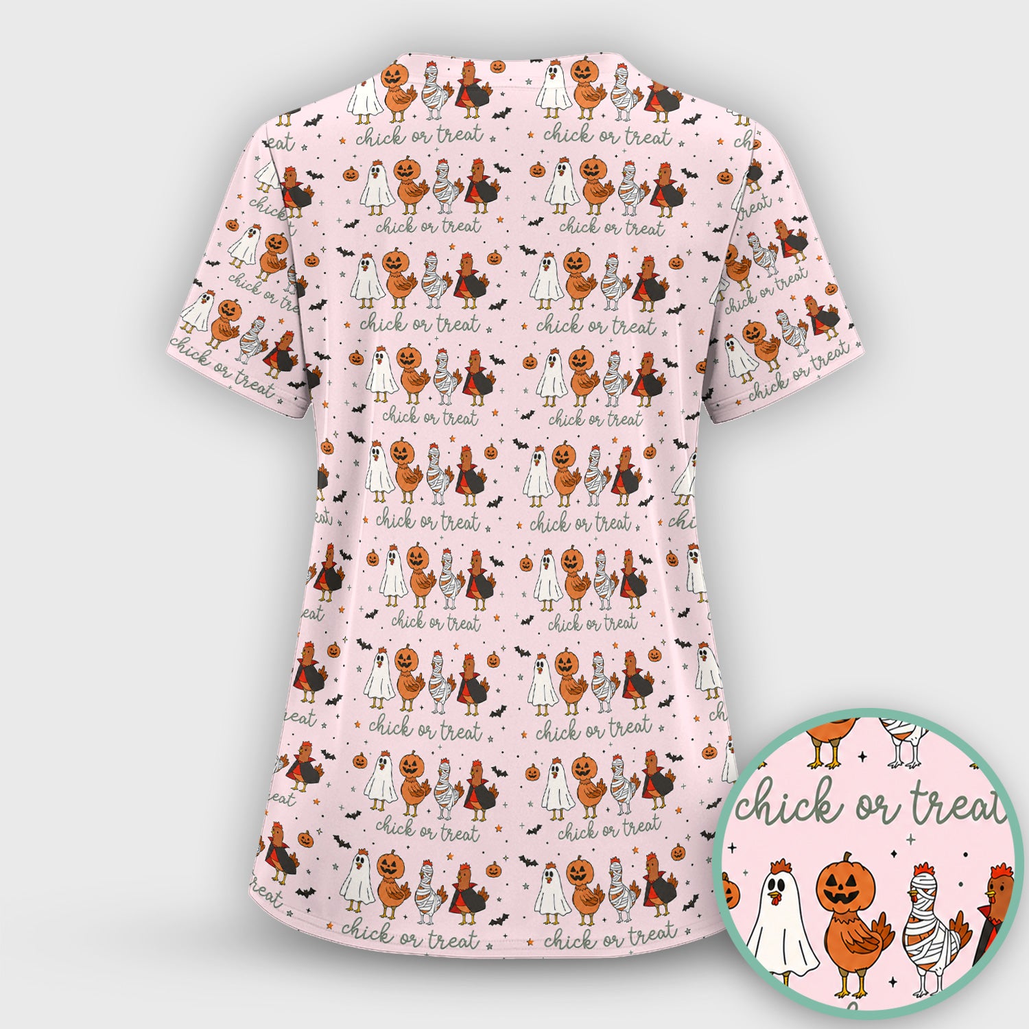 Funny Chick Or Treat Season Scrub Top, Comfortable Scrubs for Nurses