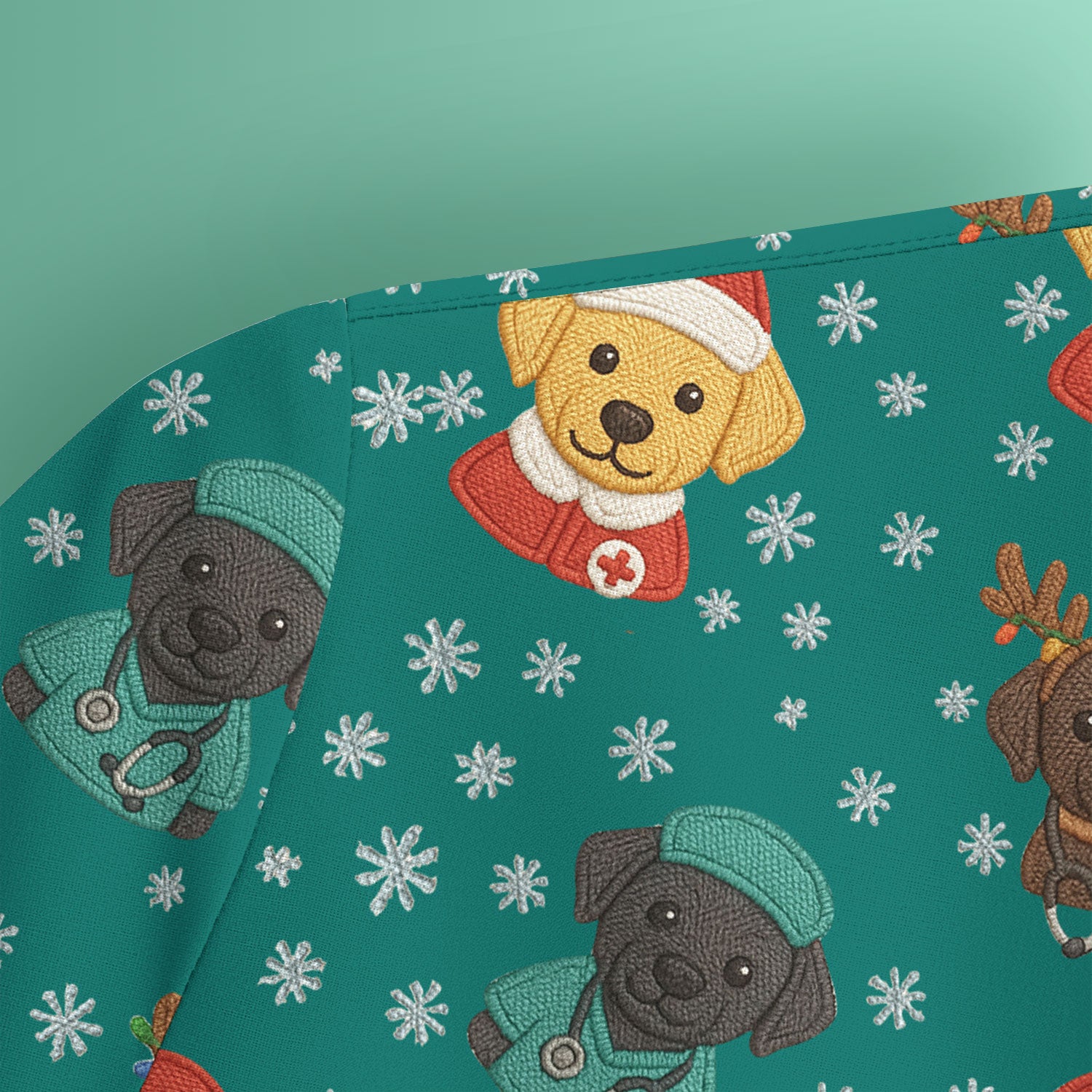 Christmas Dog Pattern Scrub Top, Cute Puppy Nurse Scrub Shirt, Holiday Nursing Uniform