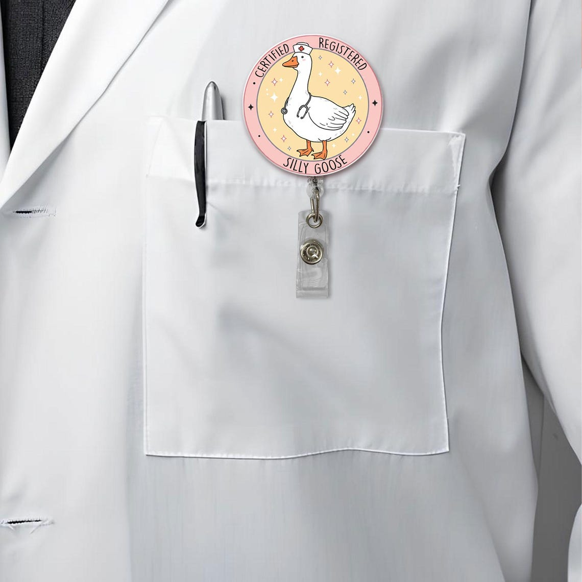 Funny Goose Badge Reel, Silly Nurse ID Holder, Retractable Work Badge, Gift for RN LPN CNA ER