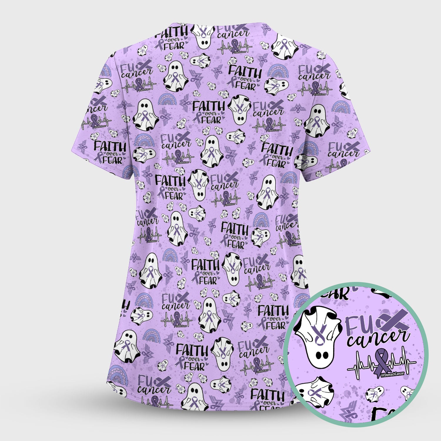 Periwinkle Ribbon Stomach Cancer Scrub Top - Awareness Nurse Shirt - November Warrior Survivor Medical Uniform Gift