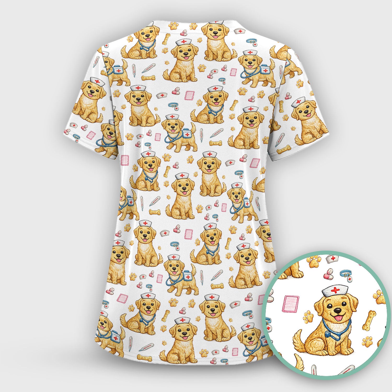 Cute Puppy Nurse Medical Print Scrub Top, Comfortable Scrubs for Nurses