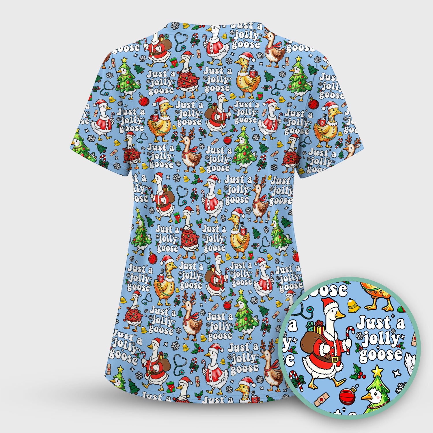 Christmas Goose Scrub Top for Nurse - Funny Jolly Holiday Medical Shirt for Women