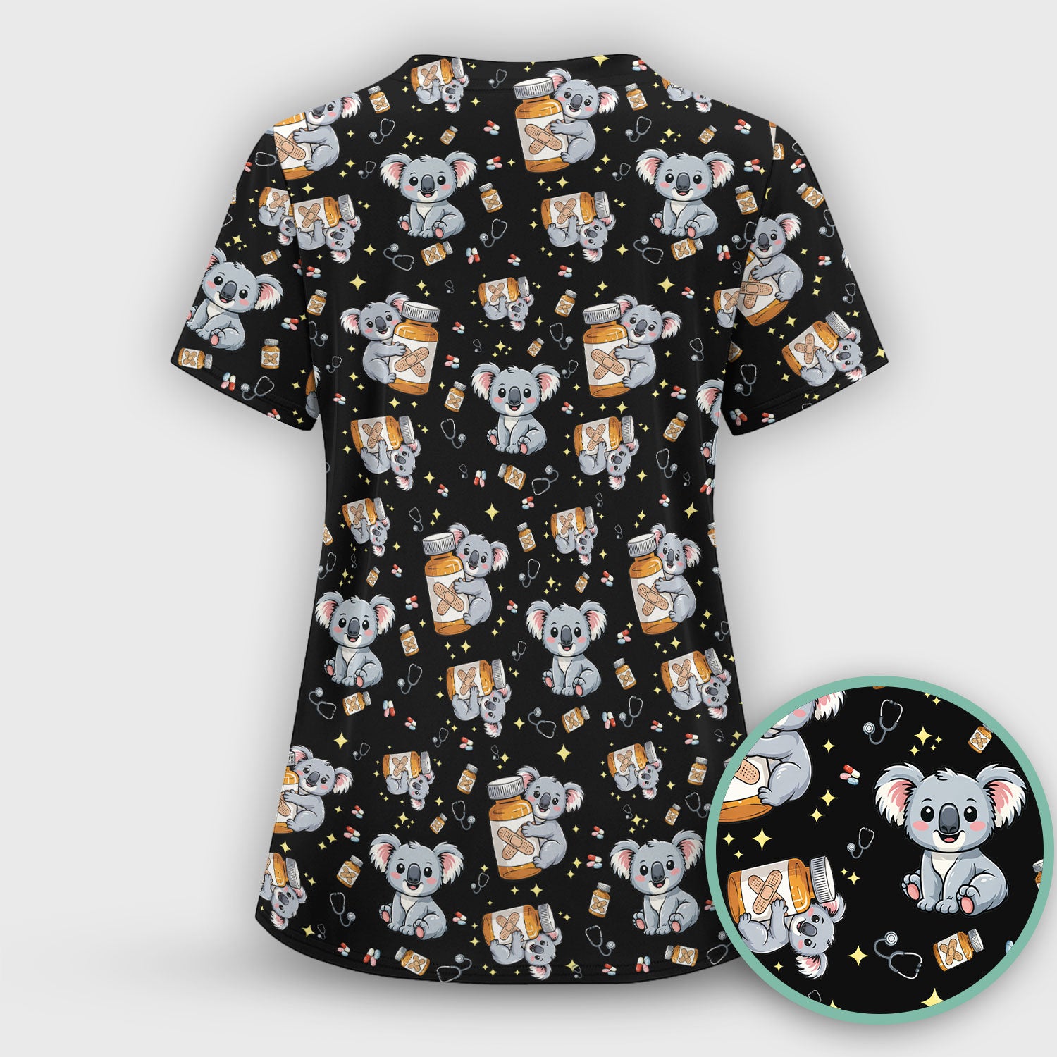 Cute Koala Nurse Bandage Medicine Print Scrub Top, Comfortable Scrubs for Nurses