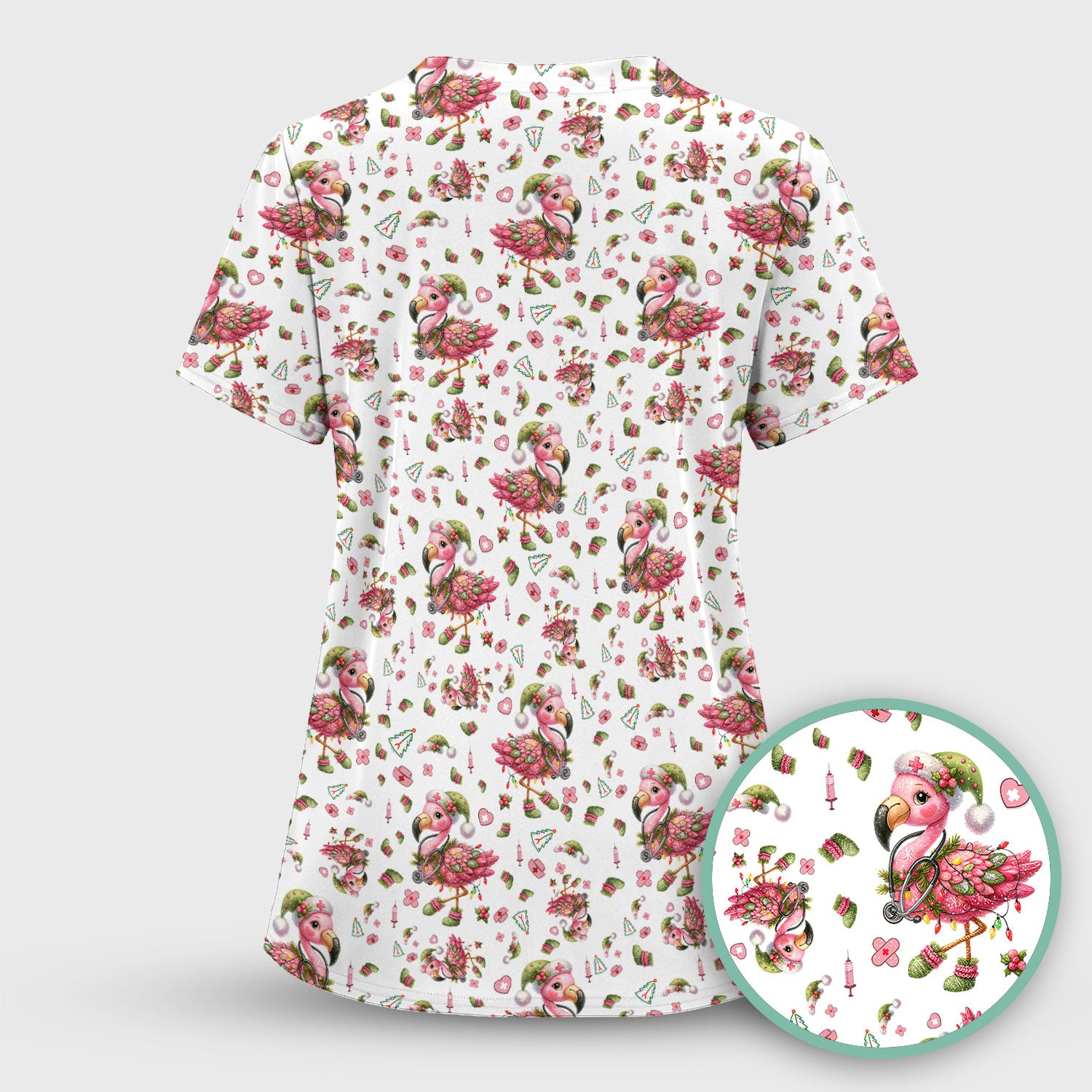 Flamingo Scrub Top for Nurse - Funny Christmas Medical Shirt - Holiday Christmas Gift for Healthcare Workers