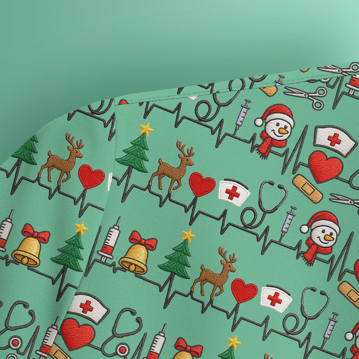 Cute Snowman Nurse Scrub Top, Christmas Holiday Medical Uniform For Nursing, Festive Heartbeat Print Nurse Shirt