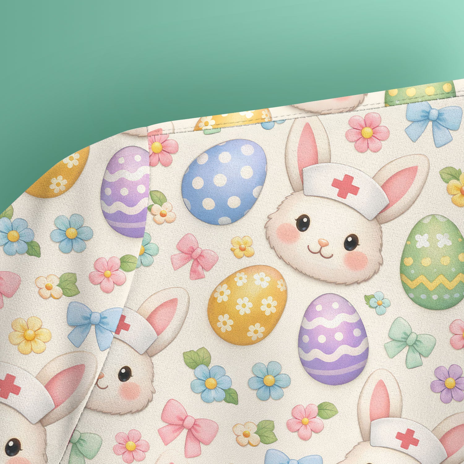 Cute Easter Nurse Bunny Egg Scrub Top, Breathable Fabrics Nursing Uniform