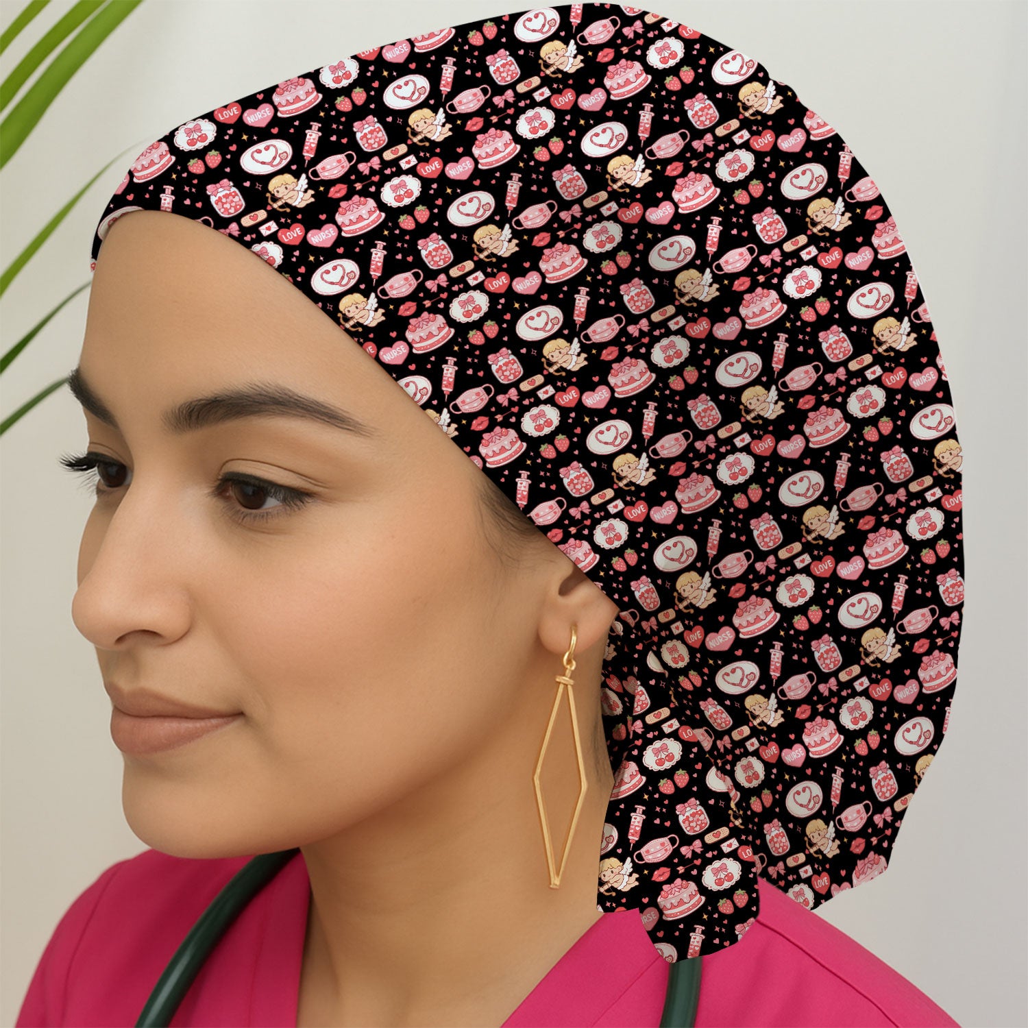 Cupid Nurse Scrub Cap, Cute Love Medical Pattern Hat For Valentine, Breathable Fabrics Nursing Uniform