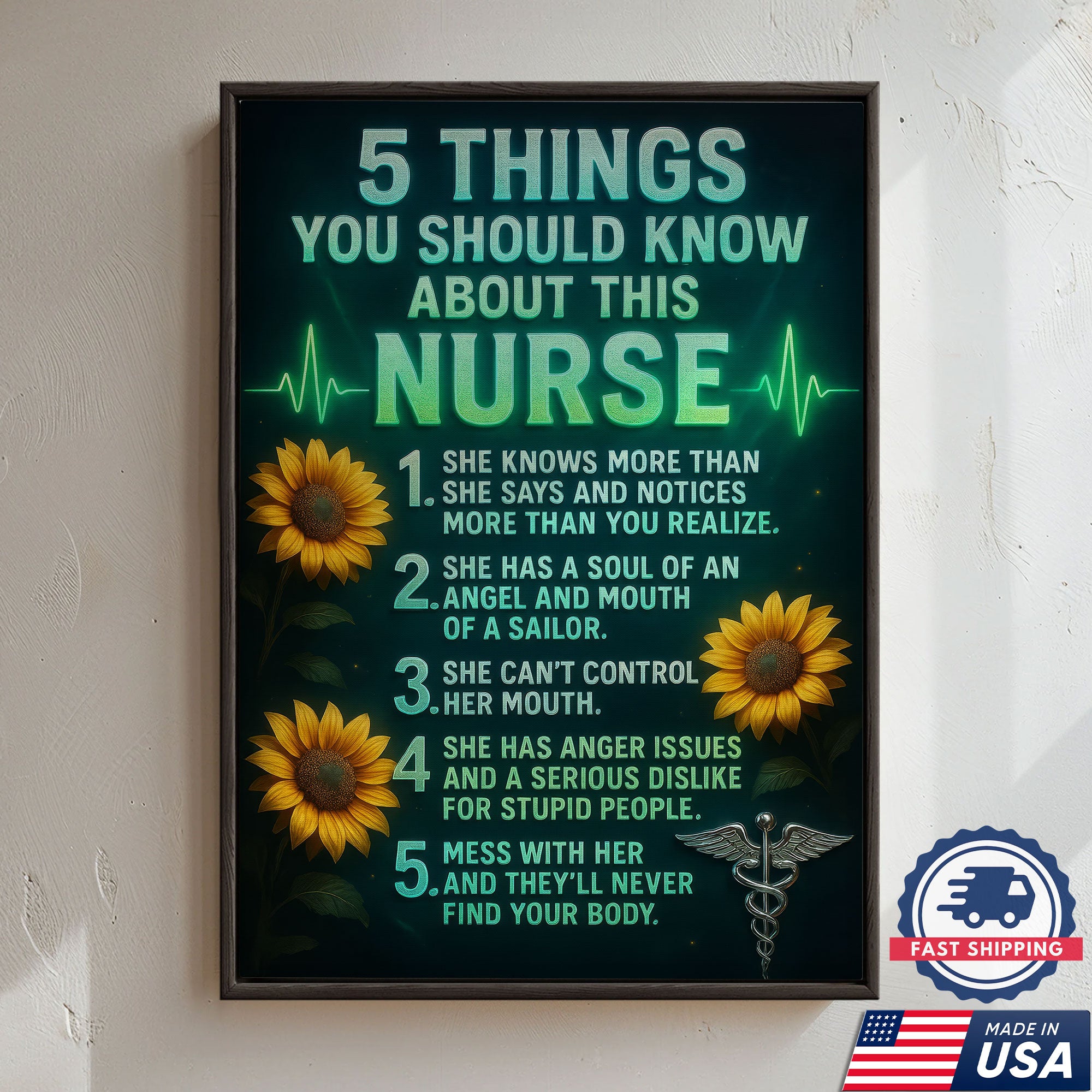 Nurse Canvas Wall Art, 5 Things You Should Know About This Nurse, Funny Gift for RN LPN CNA