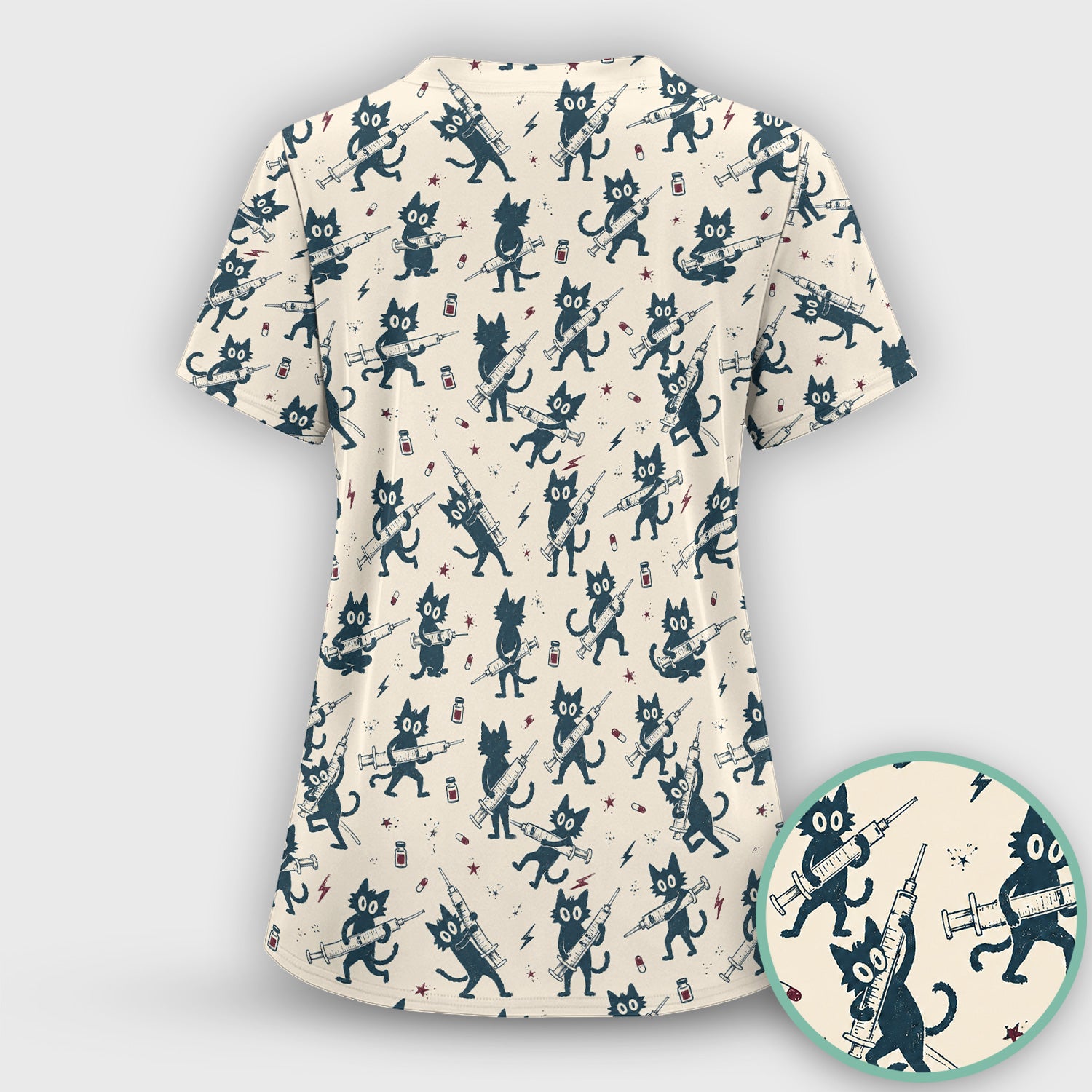 Funny Black Cats With Syringes Scrub Top, Comfortable Scrubs for Nurses