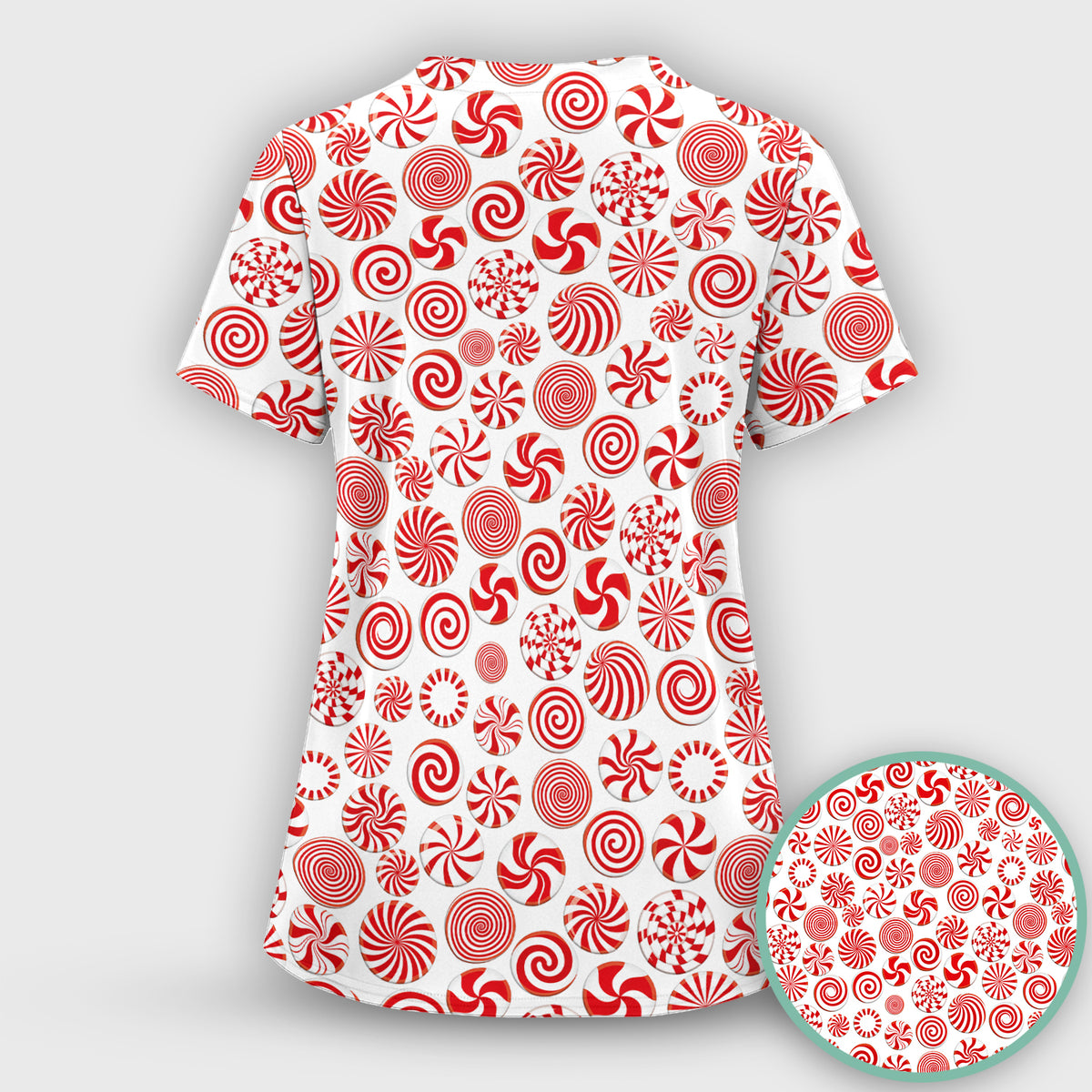 Christmas Peppermint Candy Pattern Scrub Top, Comfortable Scrubs for Nurses