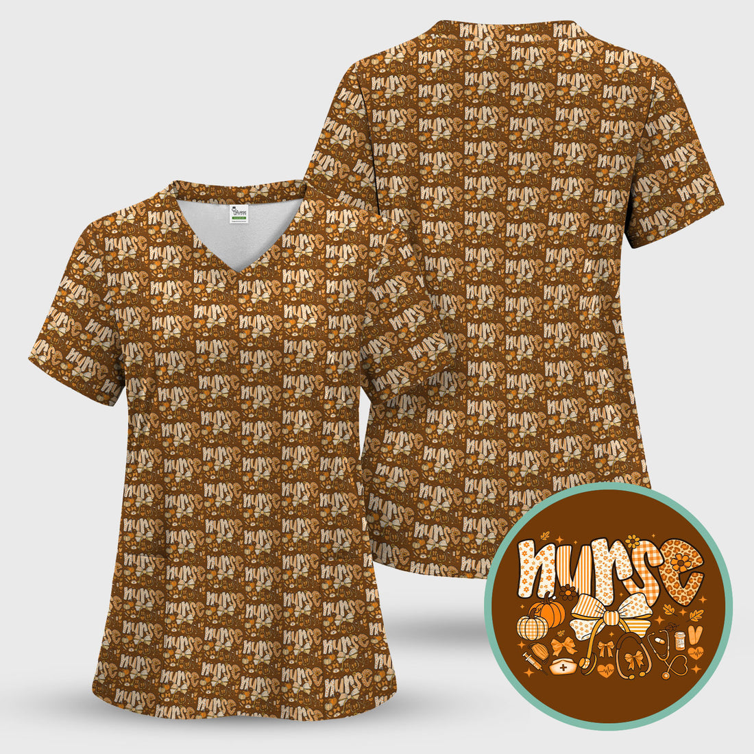 Fall Pumpkin and Bow Nurse Shirt - Autumn Medical Scrubs - Thanksgiving Nurse Gift for RN CNA LPN