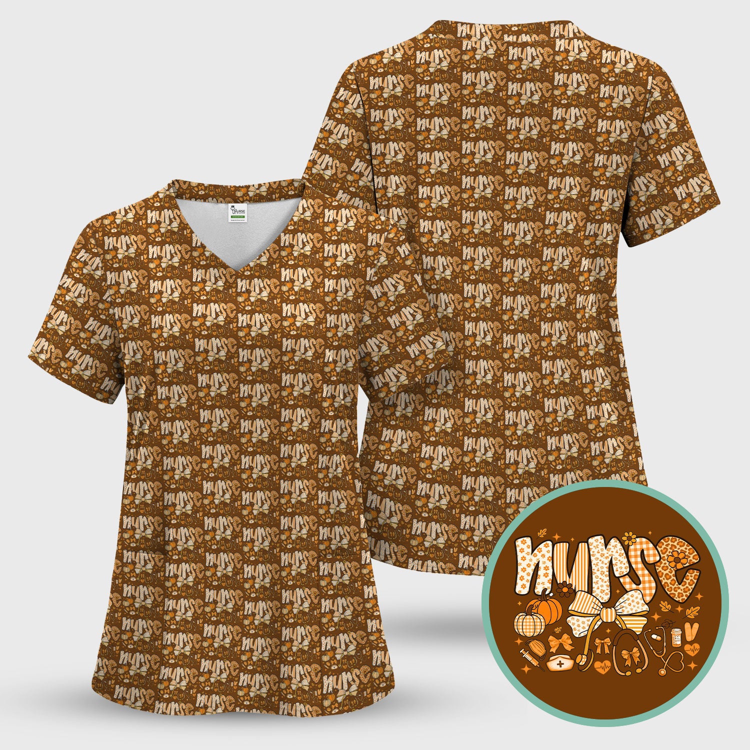 Fall Pumpkin and Bow Nurse Shirt - Autumn Medical Scrubs - Thanksgiving Nurse Gift for RN CNA LPN