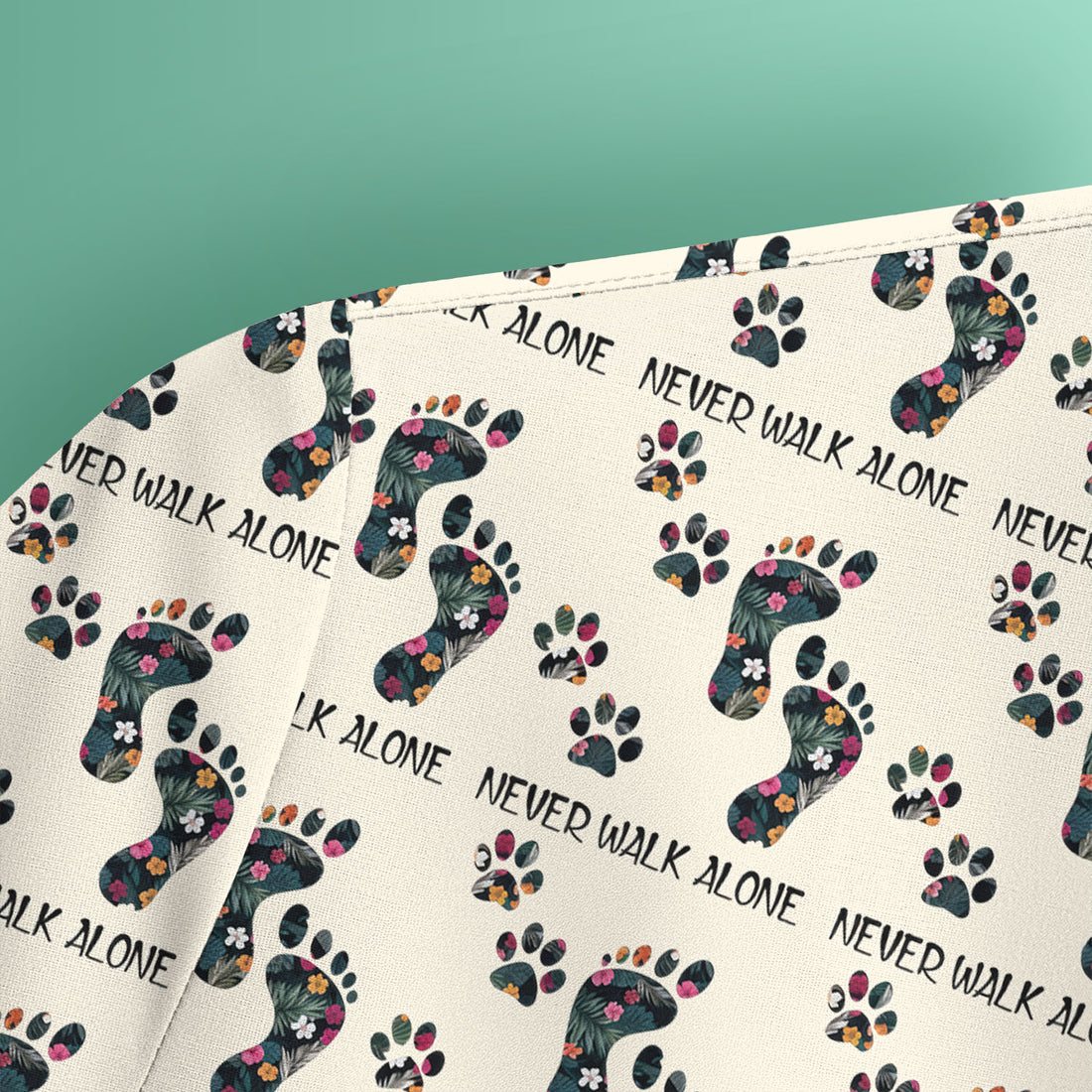 Never Walk Alone Scrub Top, Floral Paw Print Medical Scrub Shirt for Nurses, Vet Techs And Healthcare Workers