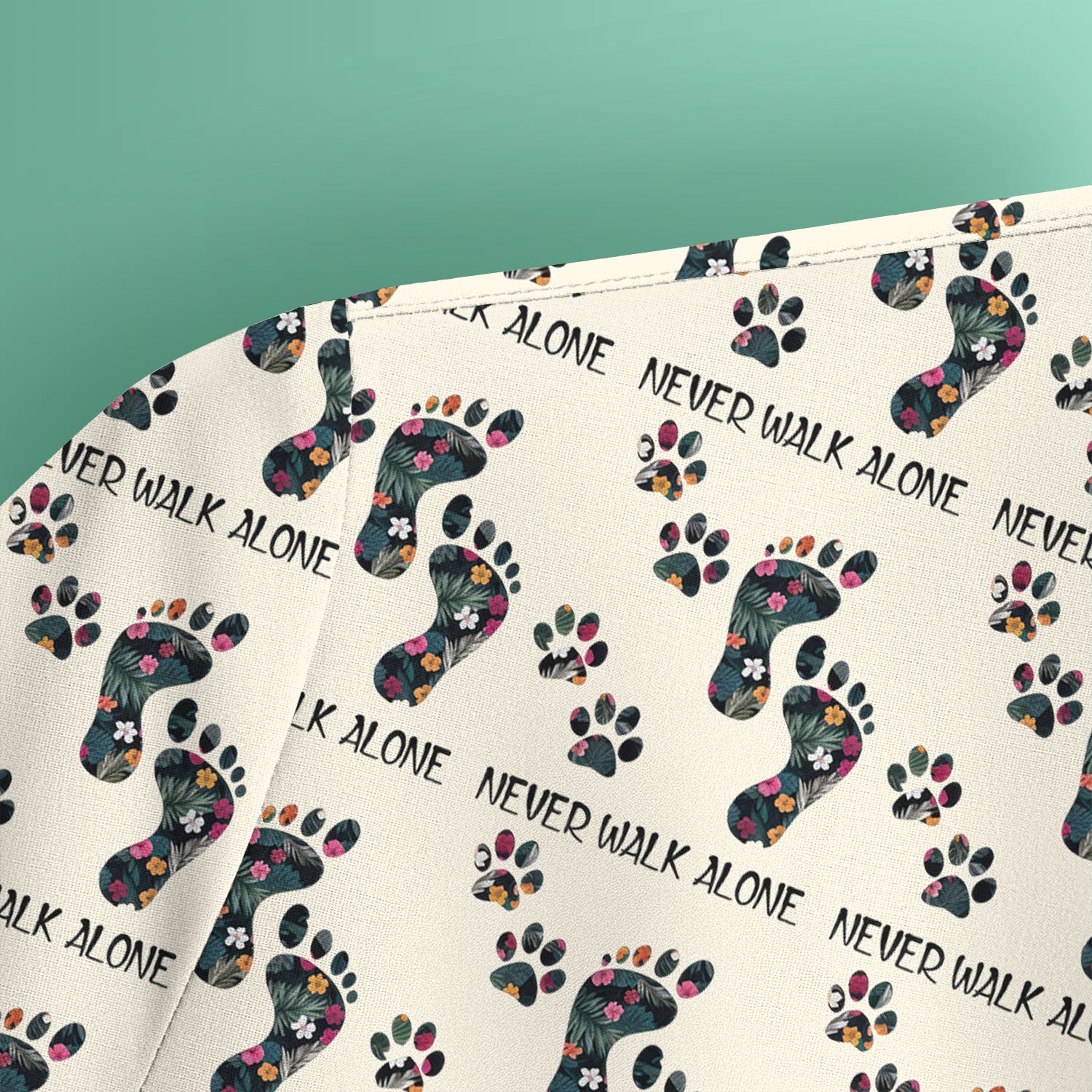 Never Walk Alone Scrub Top, Floral Paw Print Medical Scrub Shirt for Nurses, Vet Techs And Healthcare Workers