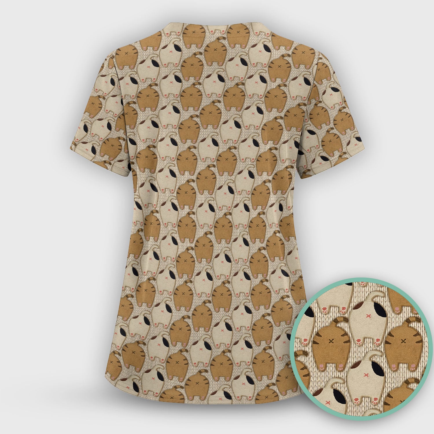 Cute Cat Nurse Scrub Top, Cozy Minimal Animal Pattern Medical Shirt, Breathable Fabrics Nursing Uniform